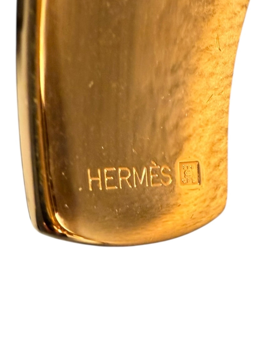 Hermès Vintage d’Ancre Leather Cuff - Gold Metal, Green