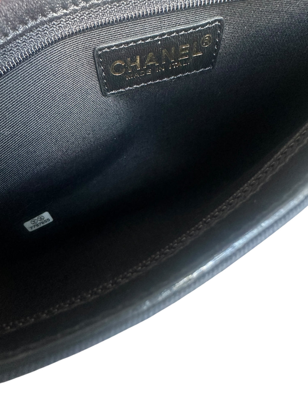 Chanel 2002-2003 Vintage Icon Flat Chain Canvas Shoulder Bag - Navy Blue, GHW