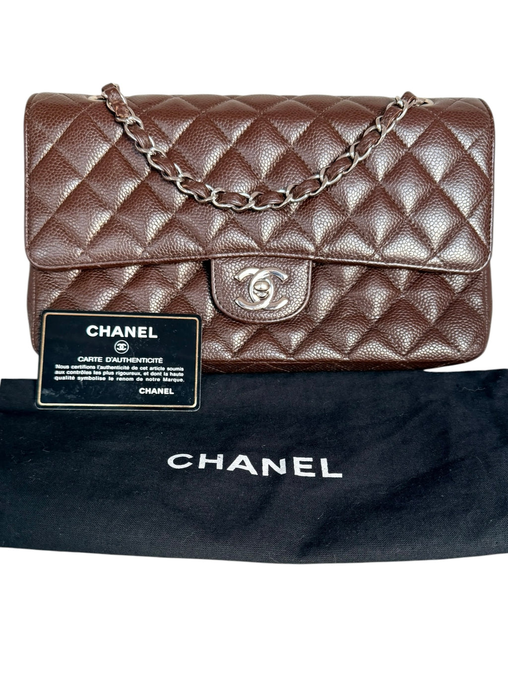 Chanel Vintage Caviar Leather Medium Double Flap in Chocolate Brown with SHW