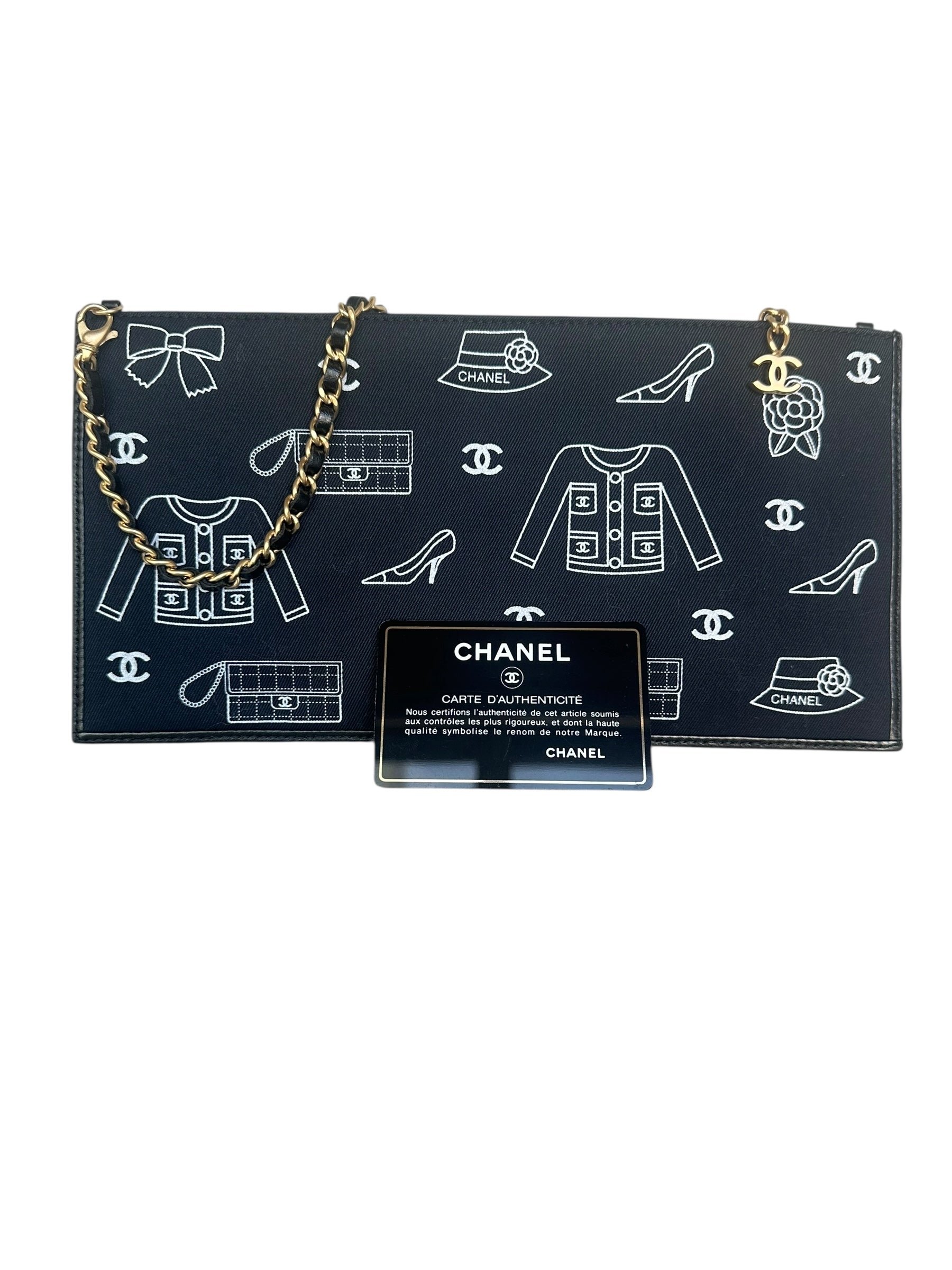 Chanel 2002-2003 Vintage Icon Flat Chain Canvas Shoulder Bag - Navy Blue, GHW