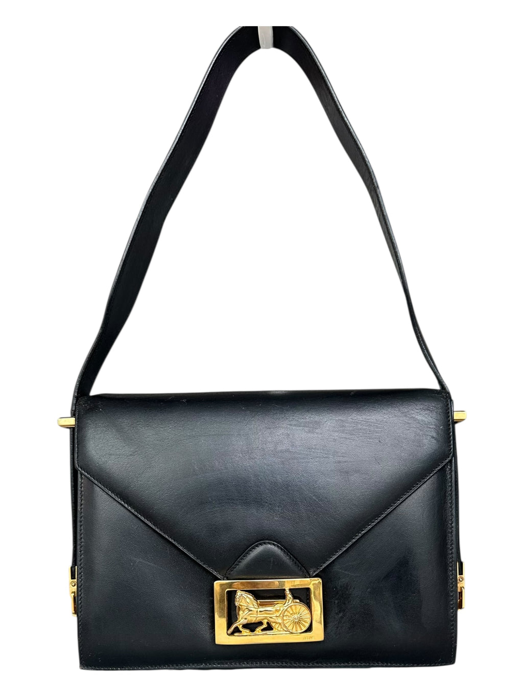 Celine 70s Vintage 2-Way Shoulder Bag with Carriage Clasp - Black