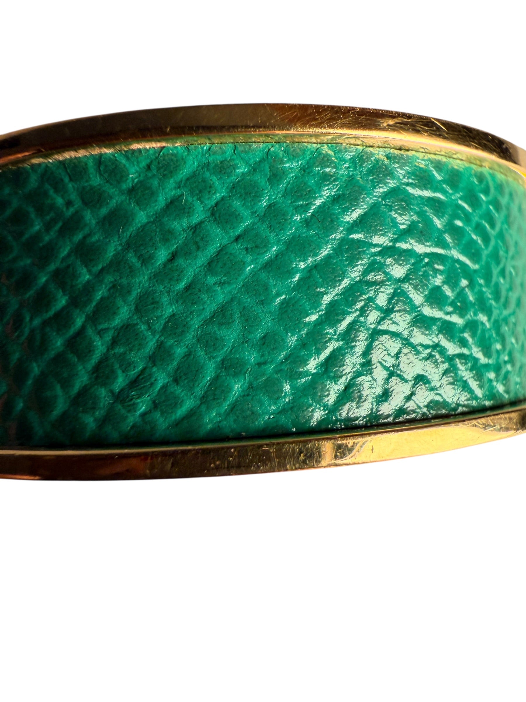 Hermès Vintage d’Ancre Leather Cuff - Gold Metal, Green