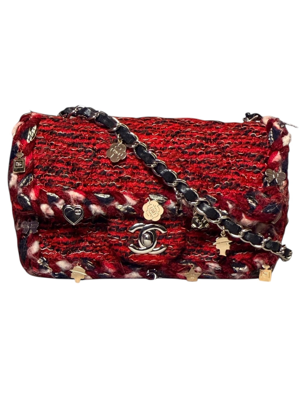 Chanel Mini Flap Tweed Braided Trim with Charms - Red, SHW