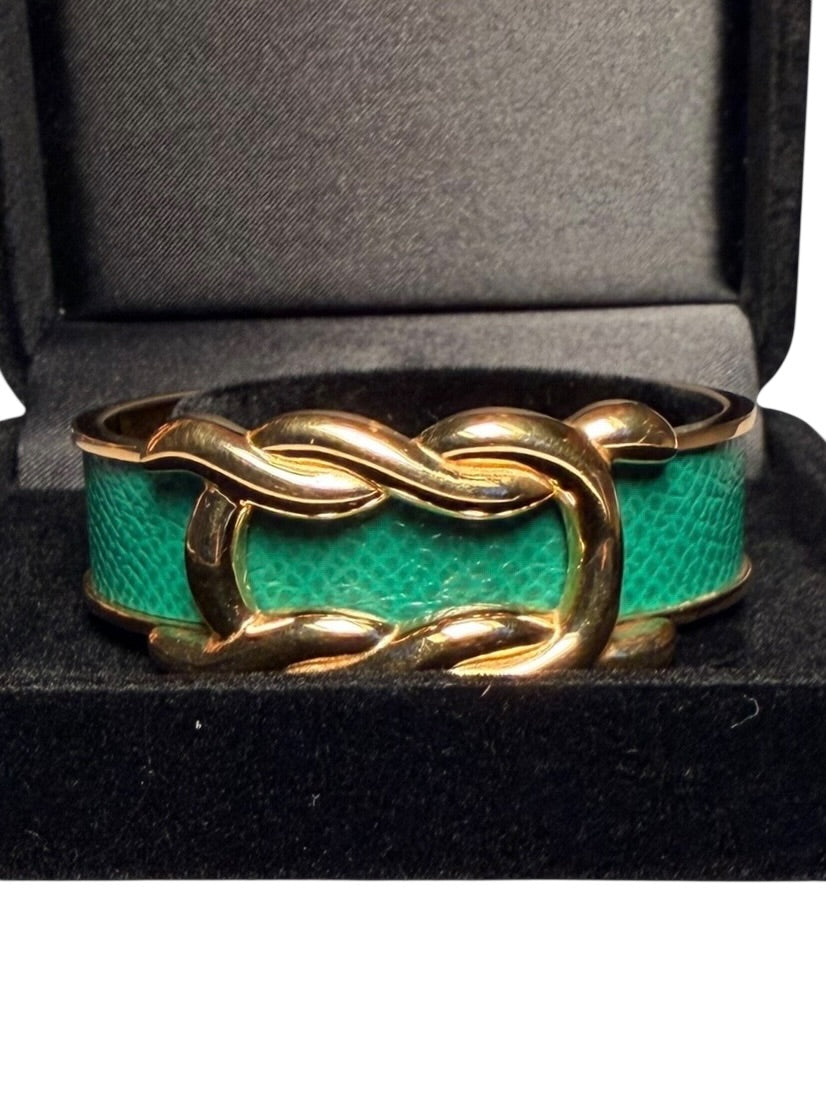 Hermès Vintage d’Ancre Leather Cuff - Gold Metal, Green