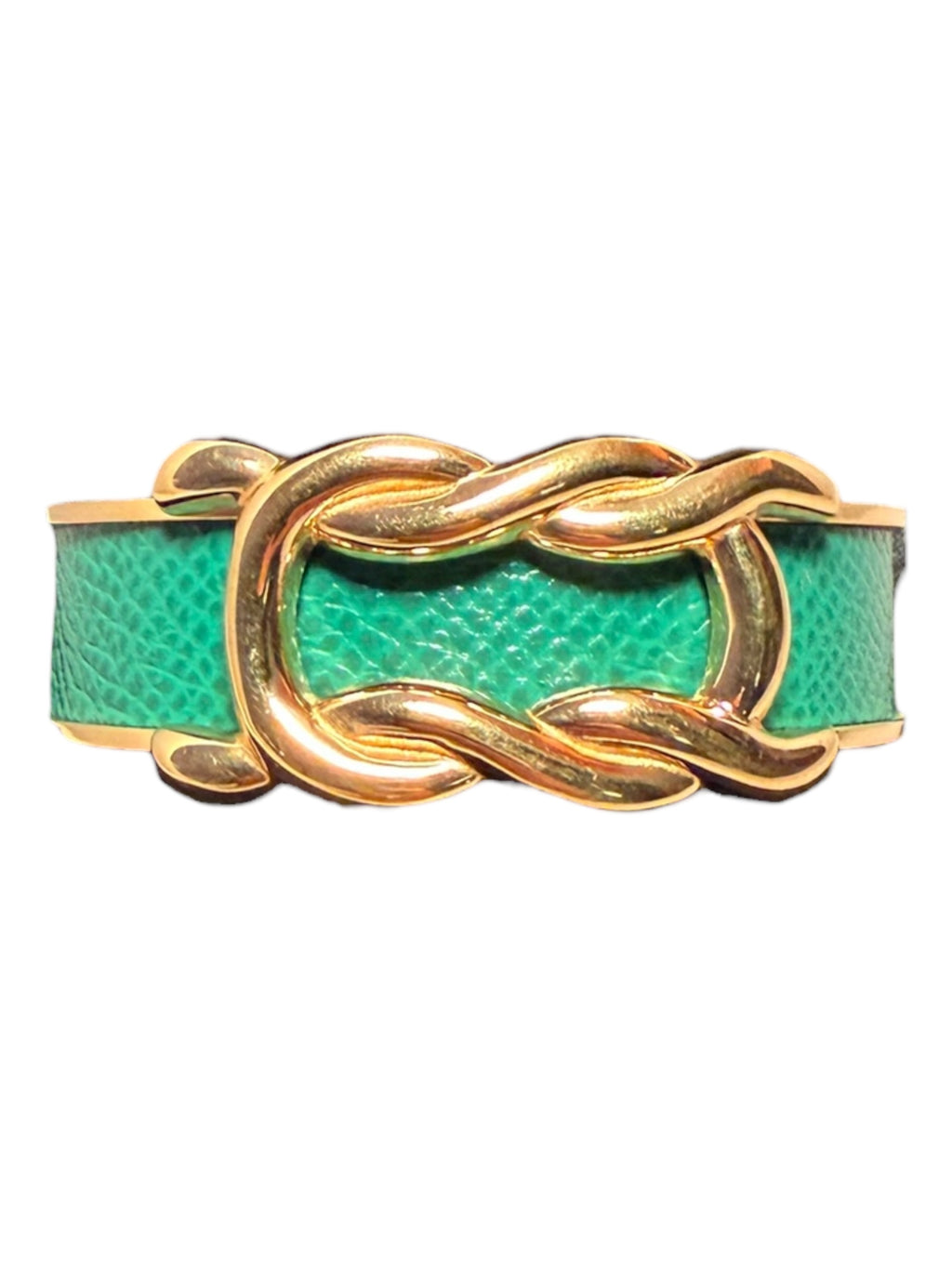 Hermès Vintage d’Ancre Leather Cuff - Gold Metal, Green