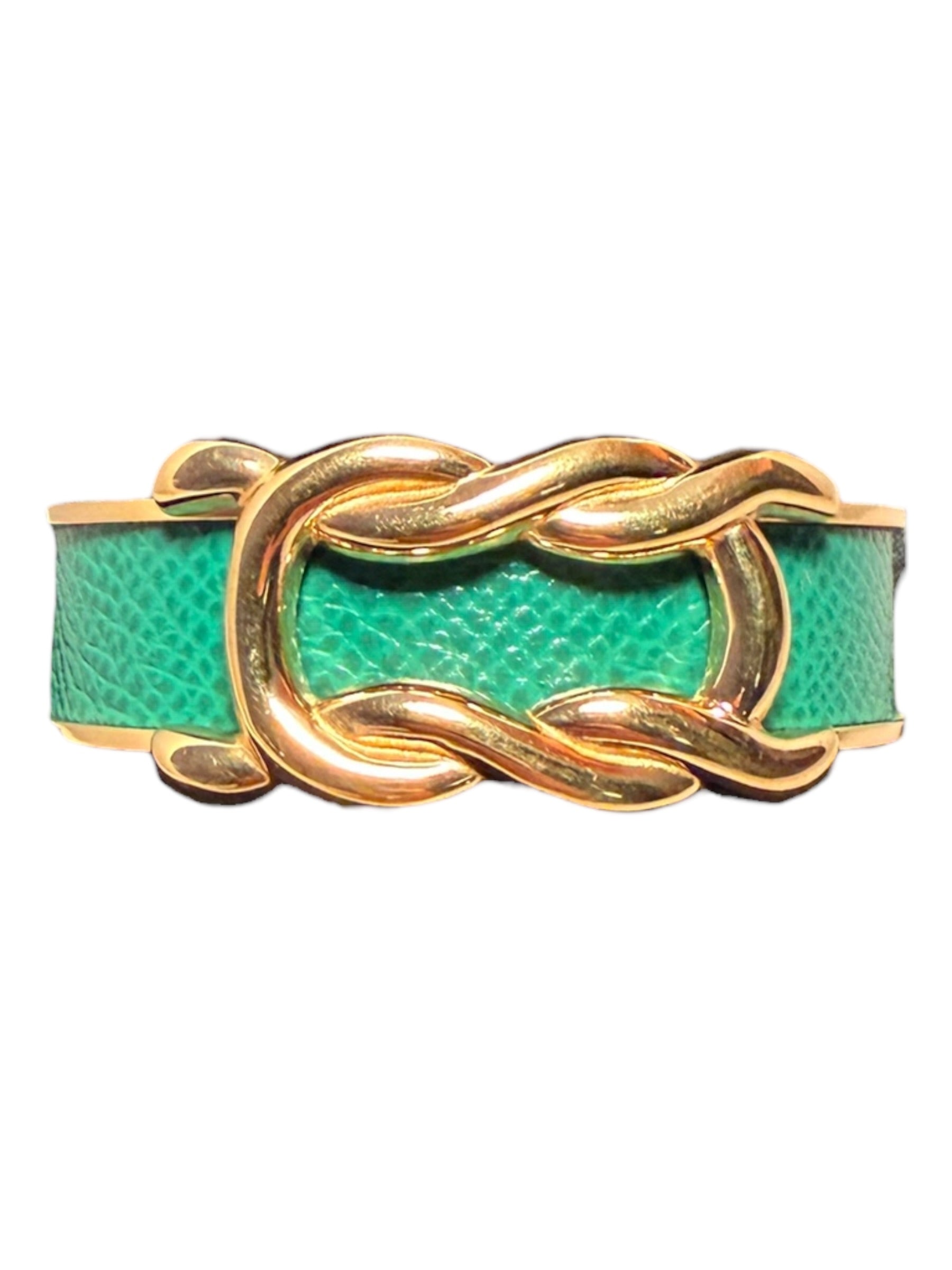 Hermès Vintage d’Ancre Leather Cuff - Gold Metal, Green