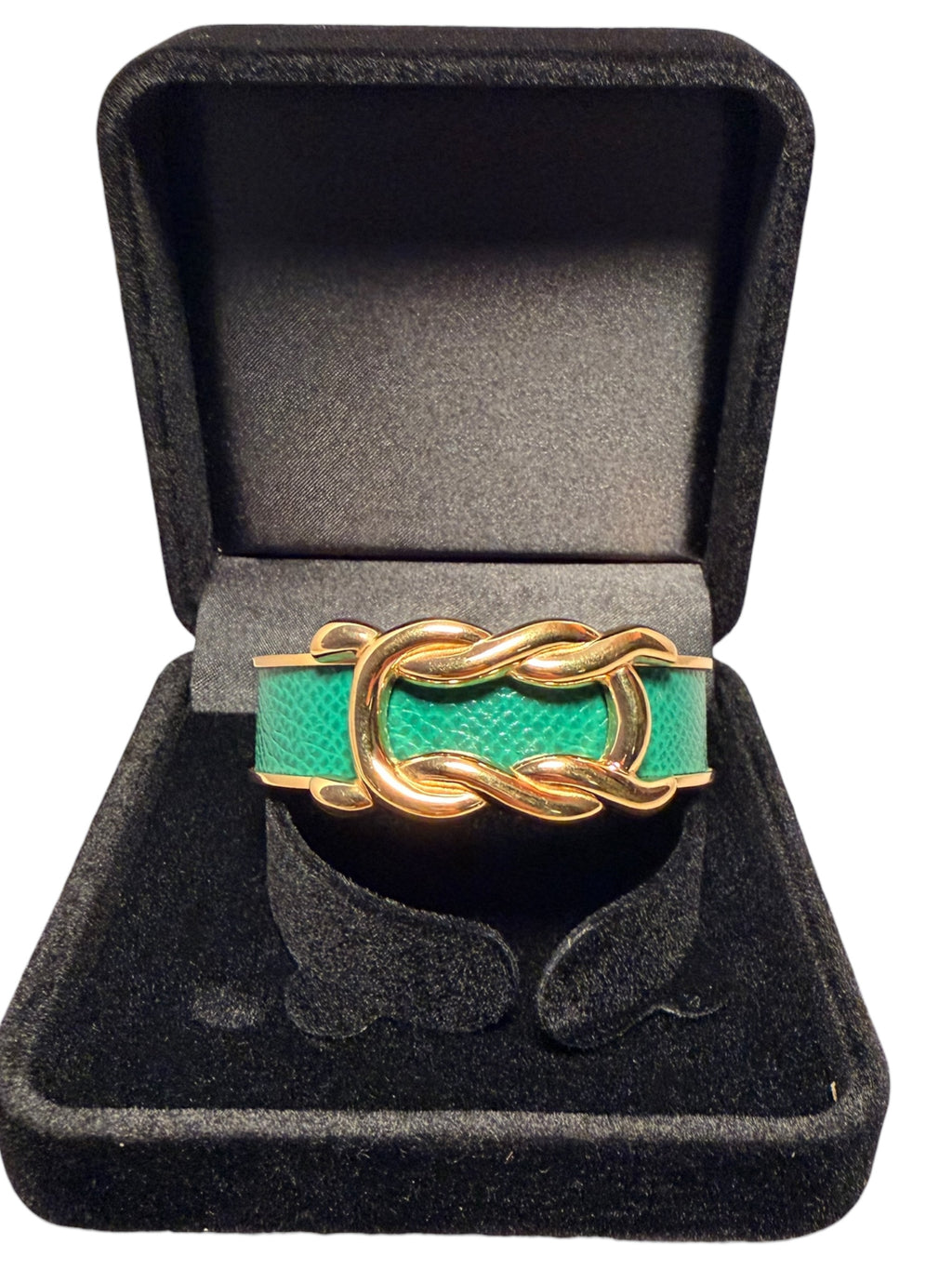 Hermès Vintage d’Ancre Leather Cuff - Gold Metal, Green