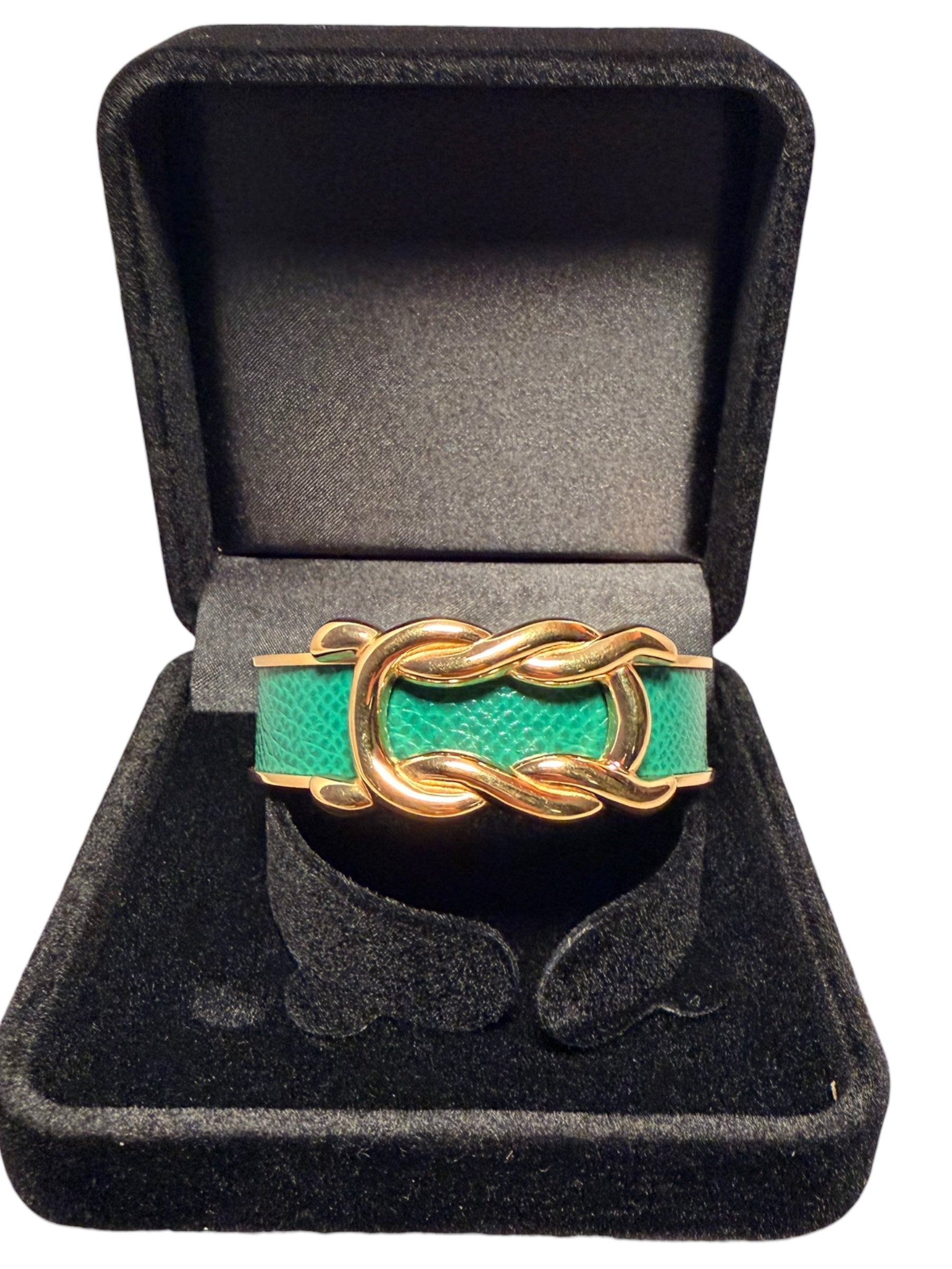 Hermès Vintage d’Ancre Leather Cuff - Gold Metal, Green