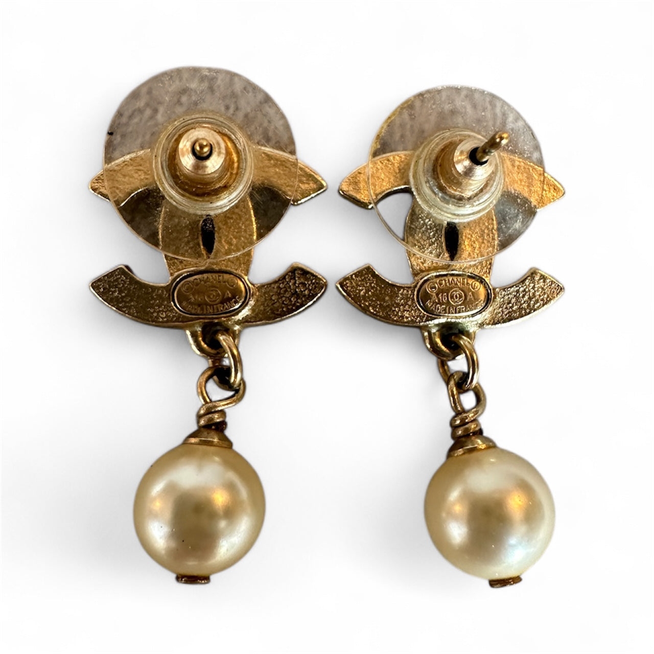 Chanel Crystal Pearl Drop CC Earrings - Gold
