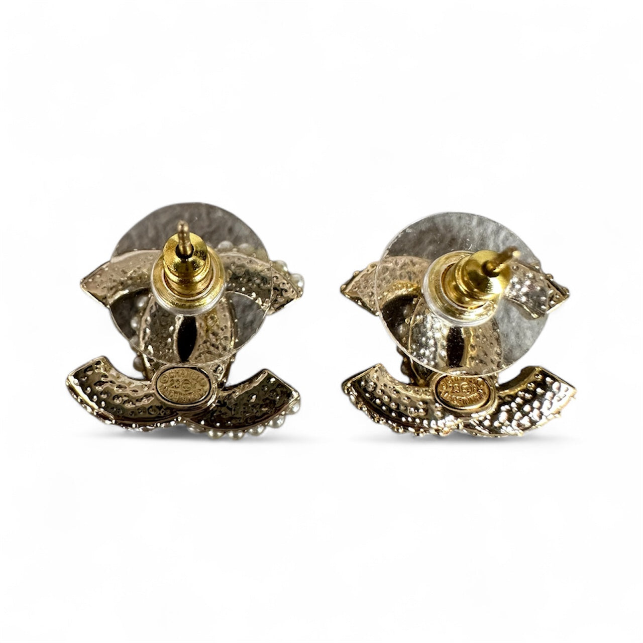 Chanel Crystal and Pearl CC Earrings - Gold Tone