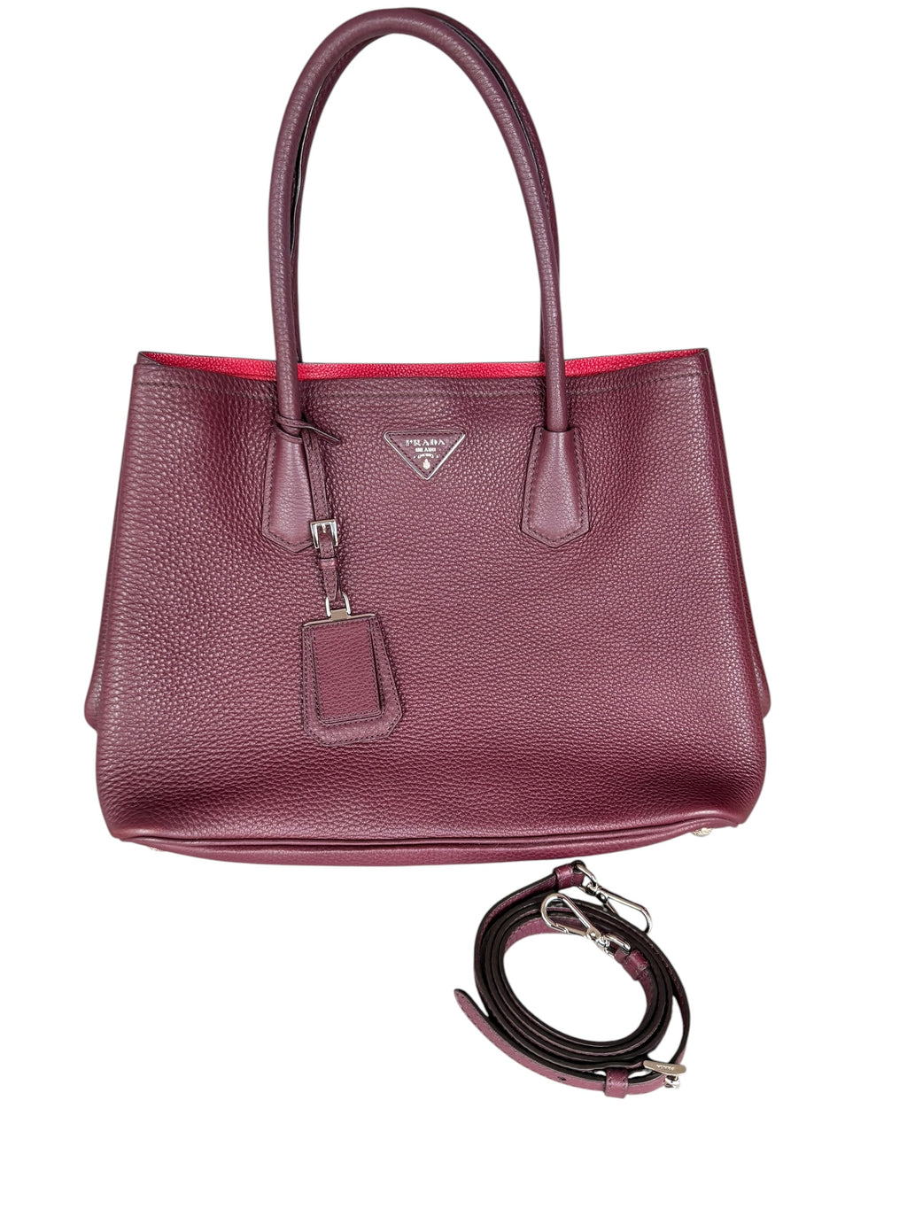 Prada Cuir Double Tote Bag Vitella Daino Leather - Bordeaux