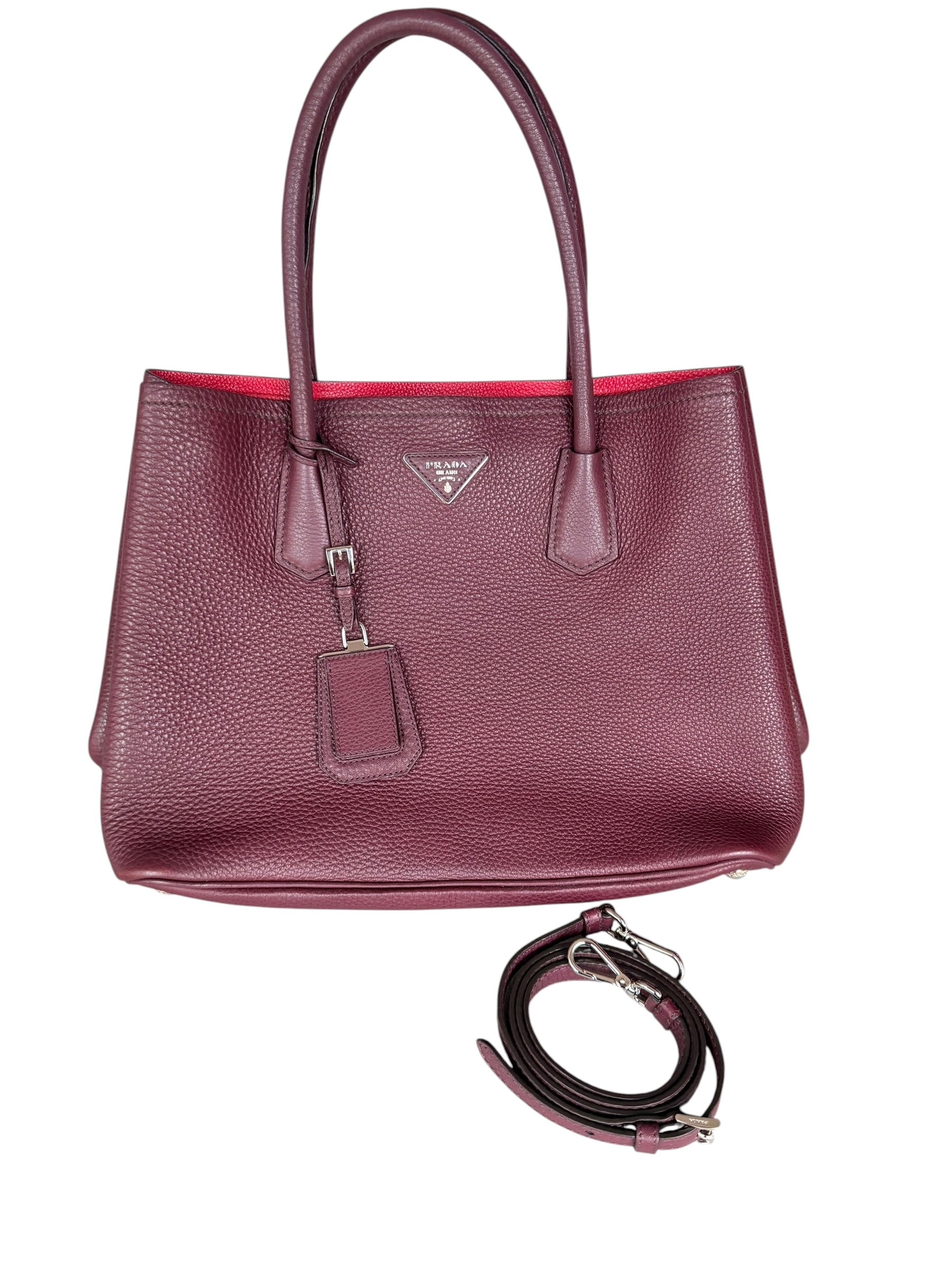 Prada Cuir Double Tote Bag Vitella Daino Leather - Bordeaux