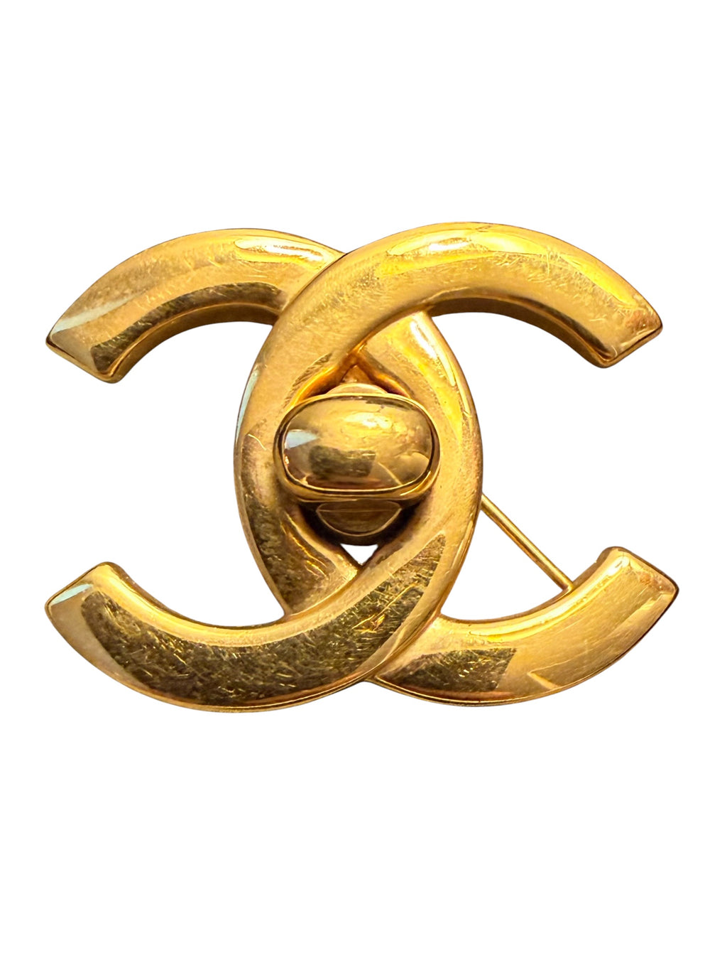 Chanel 96P Coco Mark CC Turnlock Brooch 24k Gold Plated