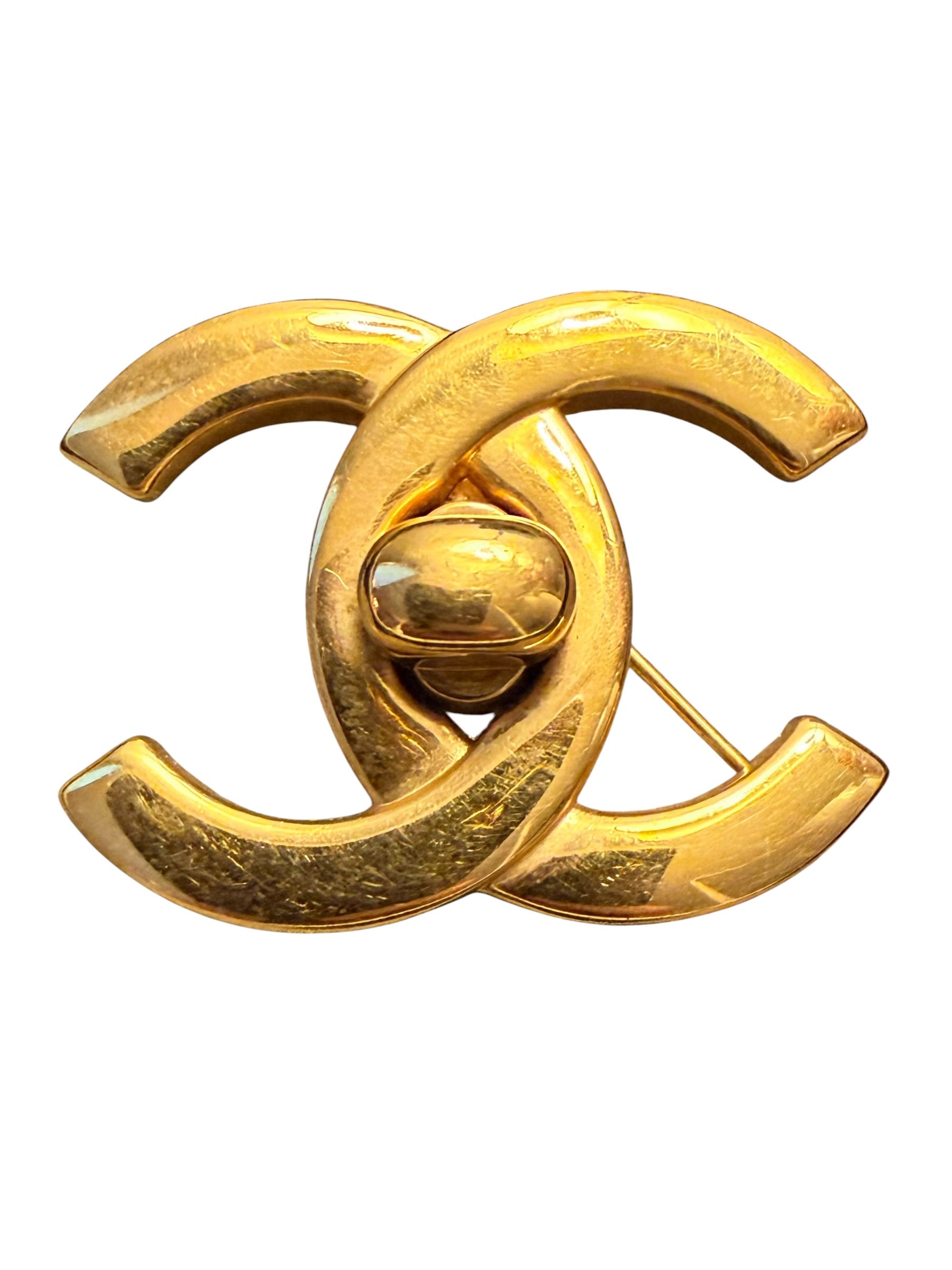 Chanel 96P Coco Mark CC Turnlock Brooch 24k Gold Plated