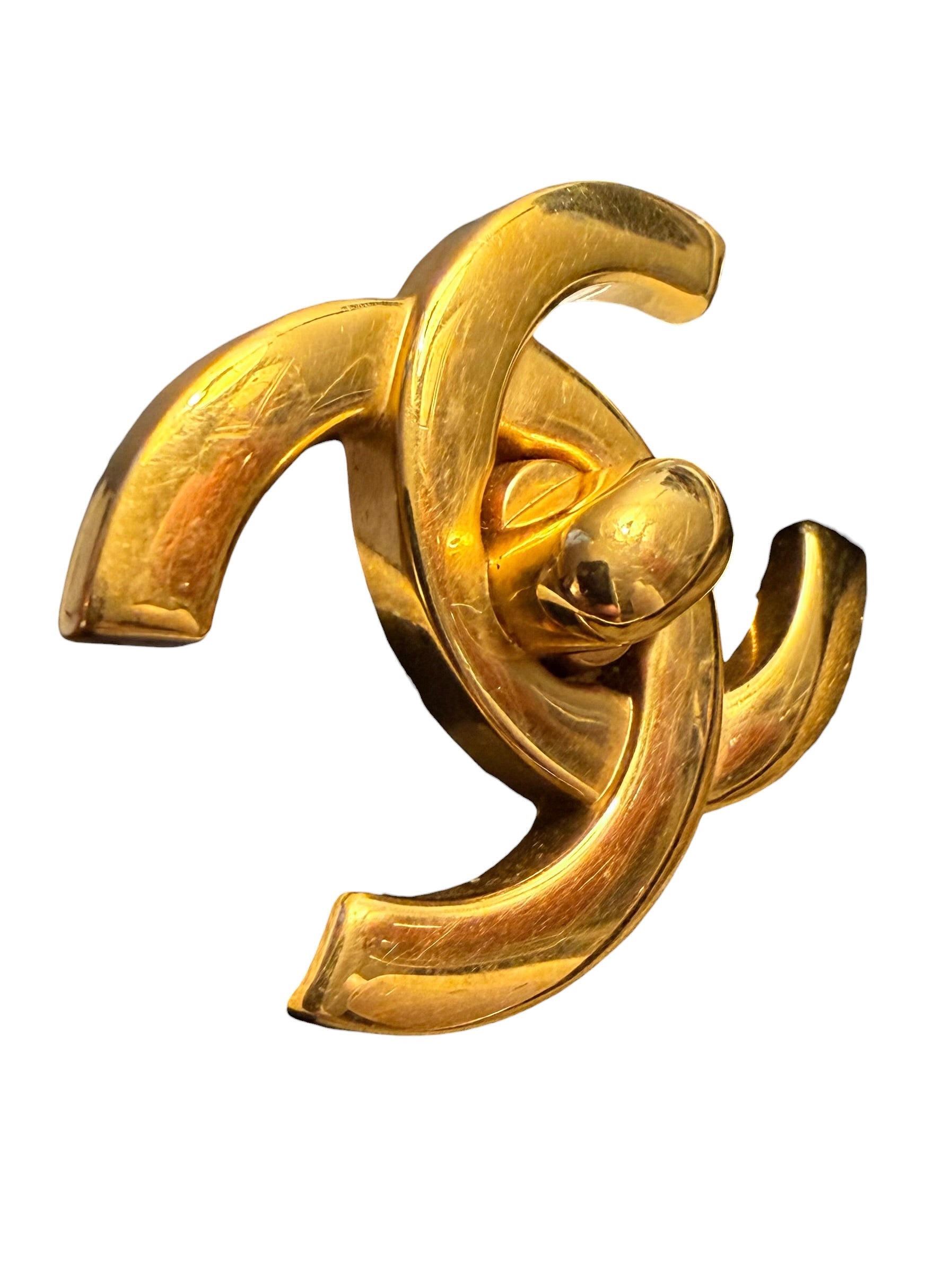 Chanel 96P Coco Mark CC Turnlock Brooch 24k Gold Plated