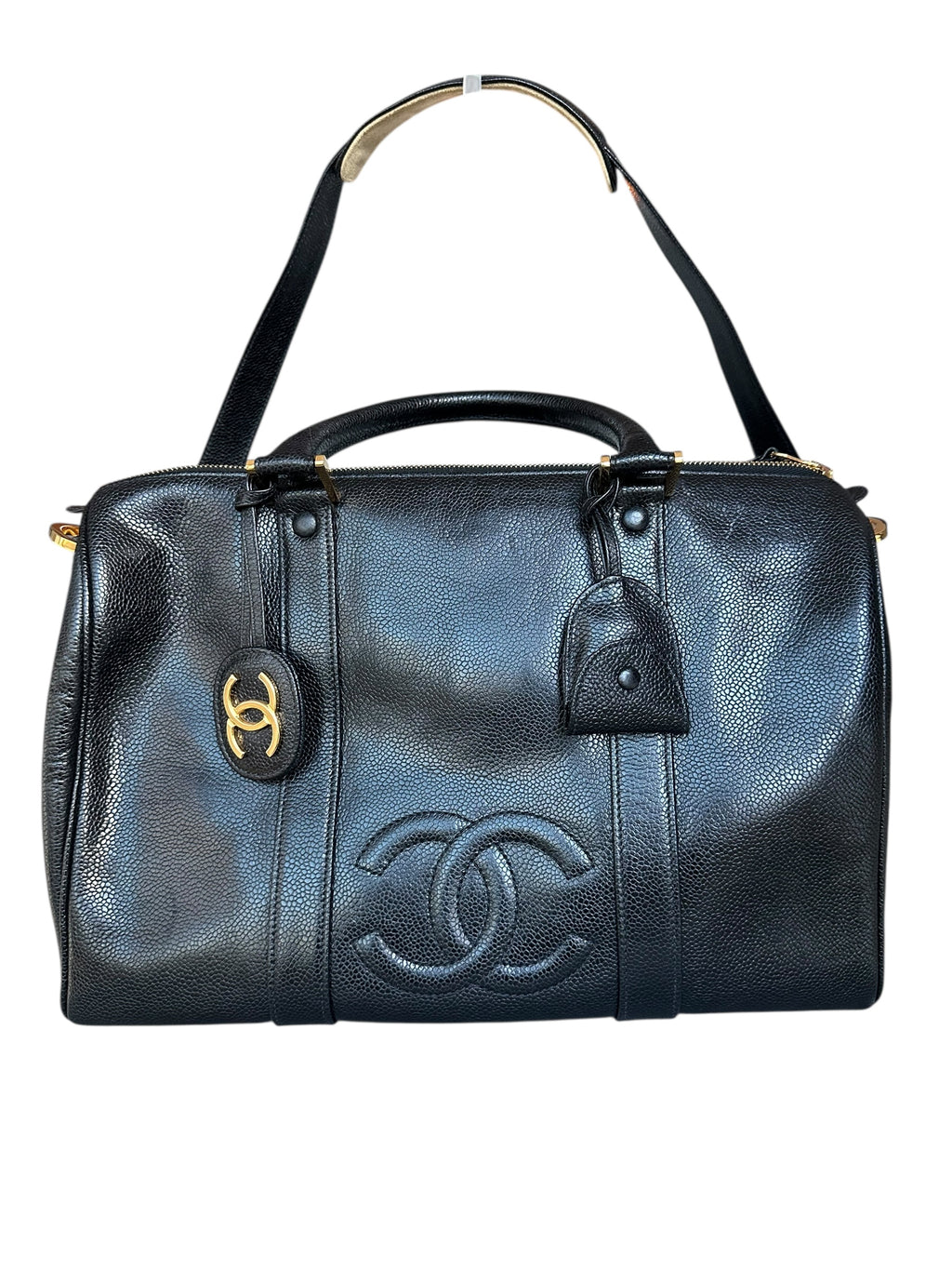 Chanel 1991-1994 Vintage Coco Mark Mini Boston Bag Caviar Skin - Black, GHW