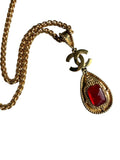 Chanel Vintage 90s Red Gripoix Teardrop Necklace in 24k Gold Metal