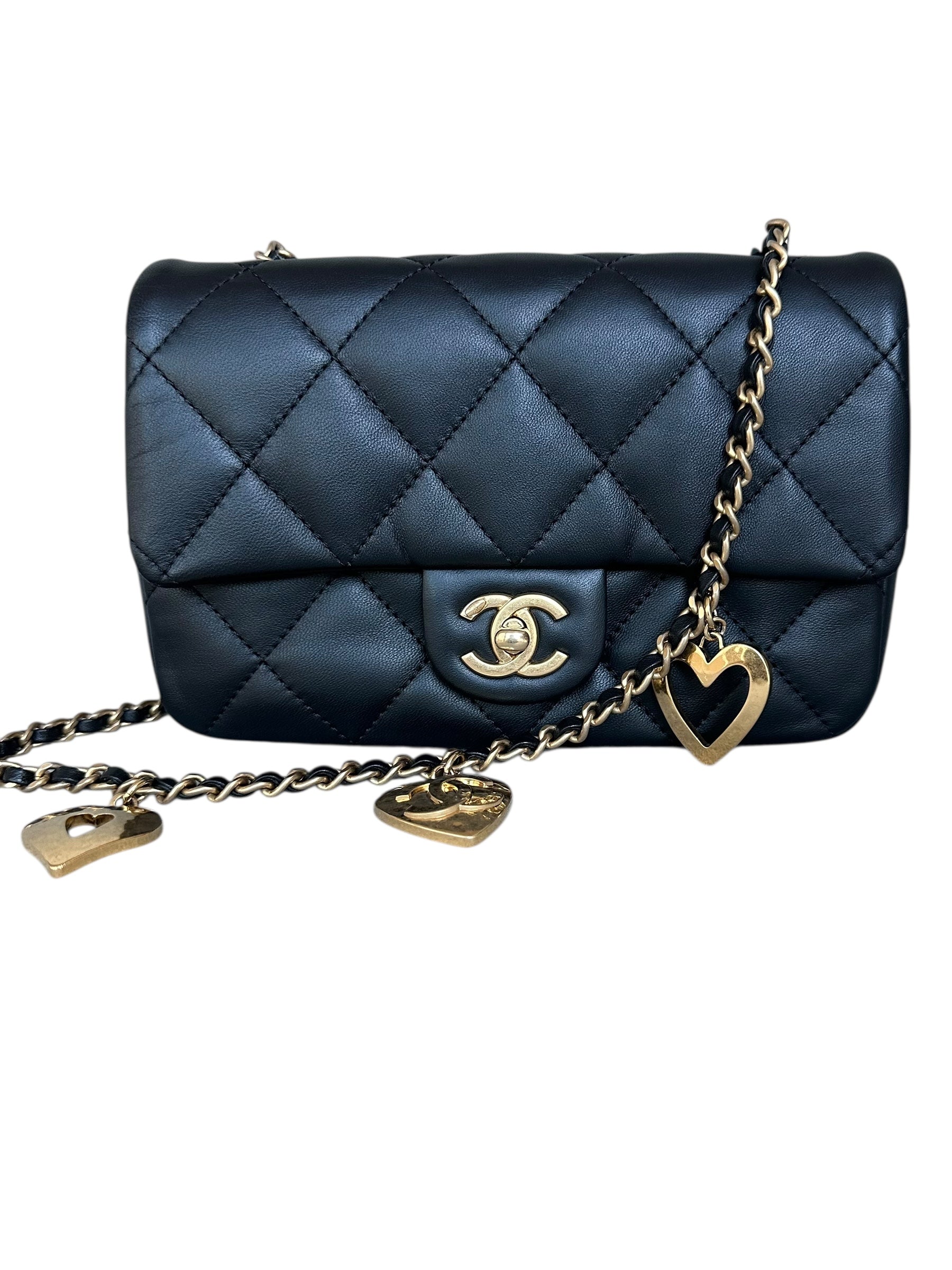 Chanel Heart Charms Matelasse Lambskin Mini Flap Bag - Black, GHW