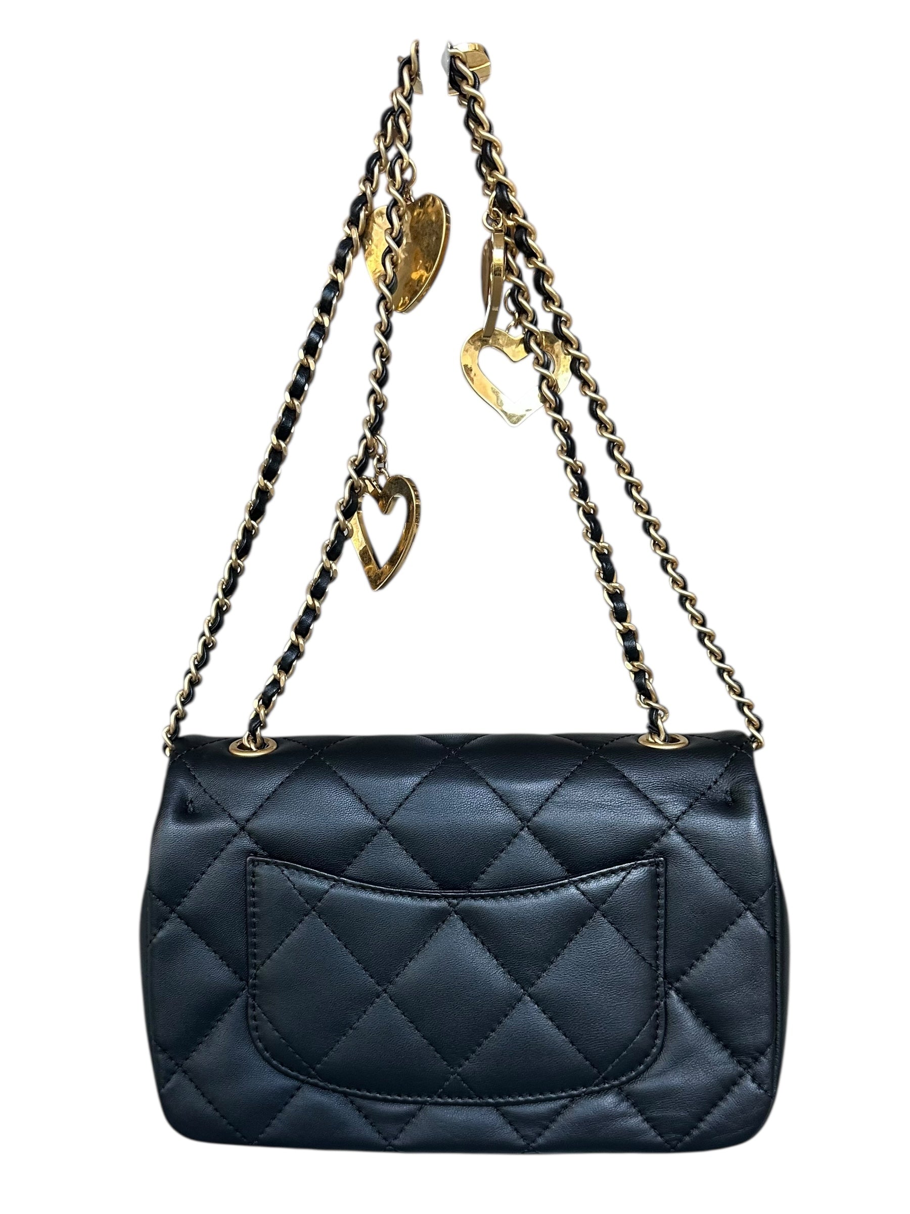 Chanel Heart Charms Matelasse Lambskin Mini Flap Bag - Black, GHW