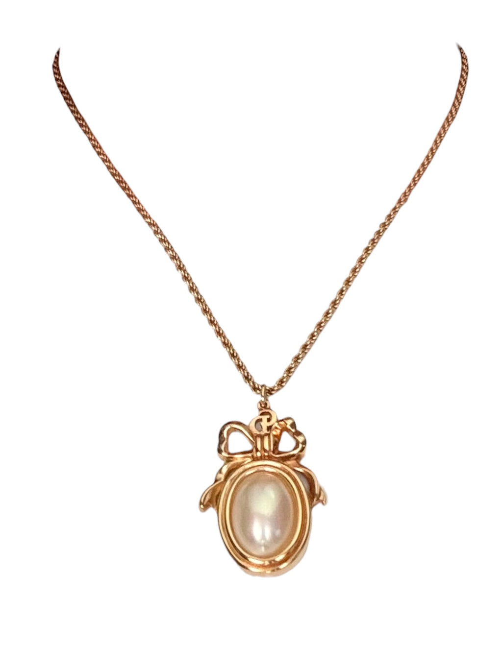 Dior Vintage 1980s Faux Pearl Medallion Bow Pendant