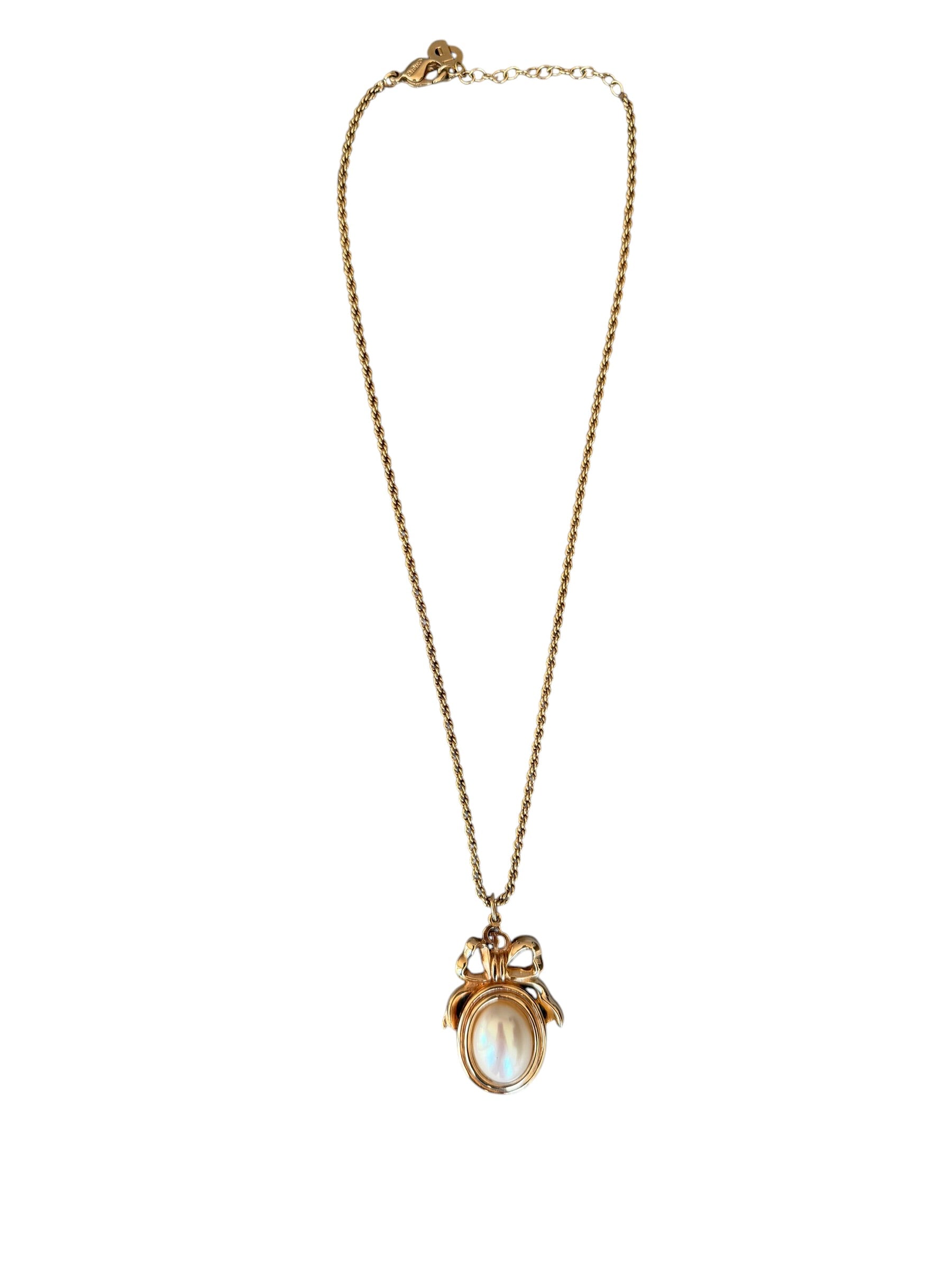 Dior Vintage 1980s Faux Pearl Medallion Bow Pendant