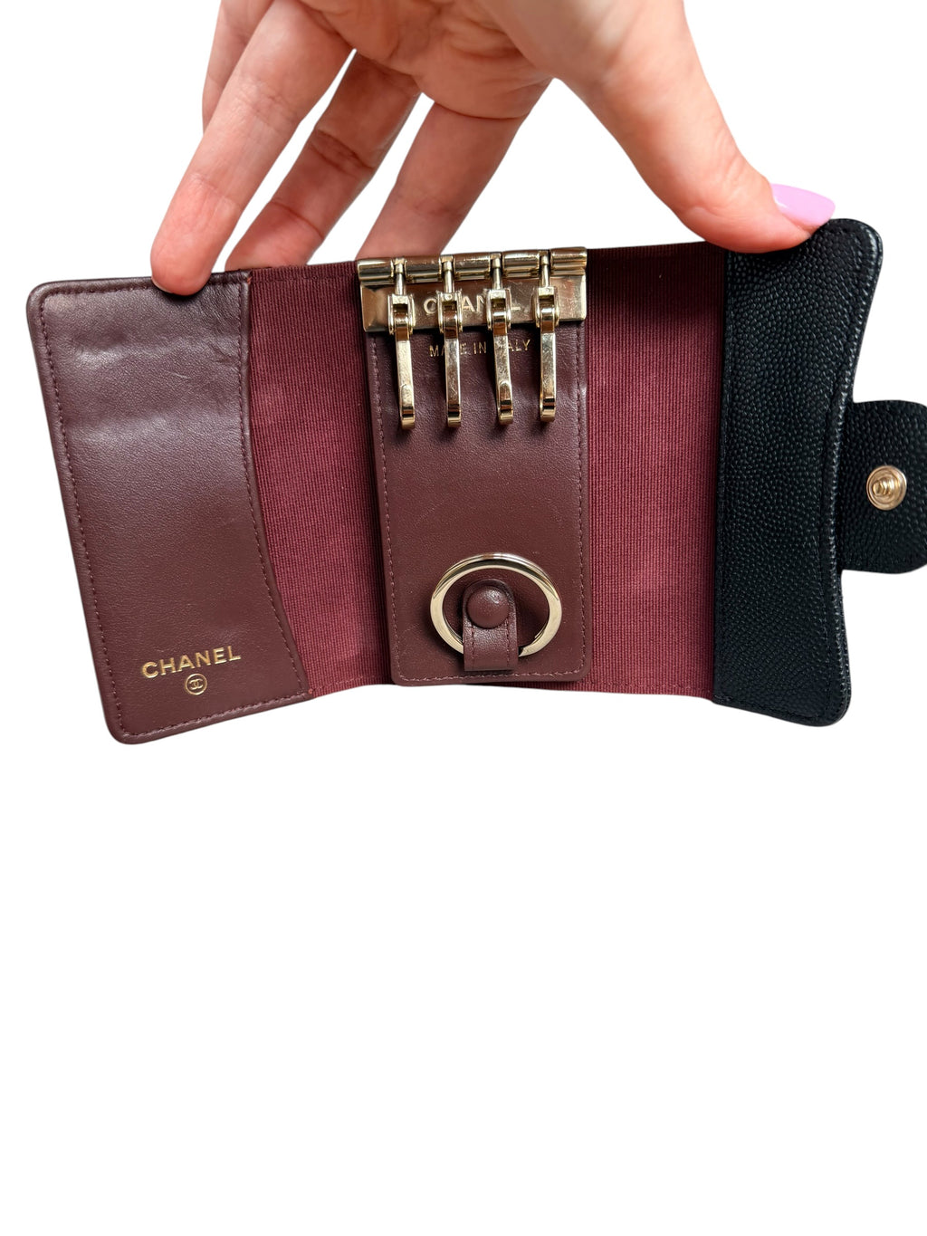 Chanel Caviar Leather 4 Ring Key Holder - Black, GHW