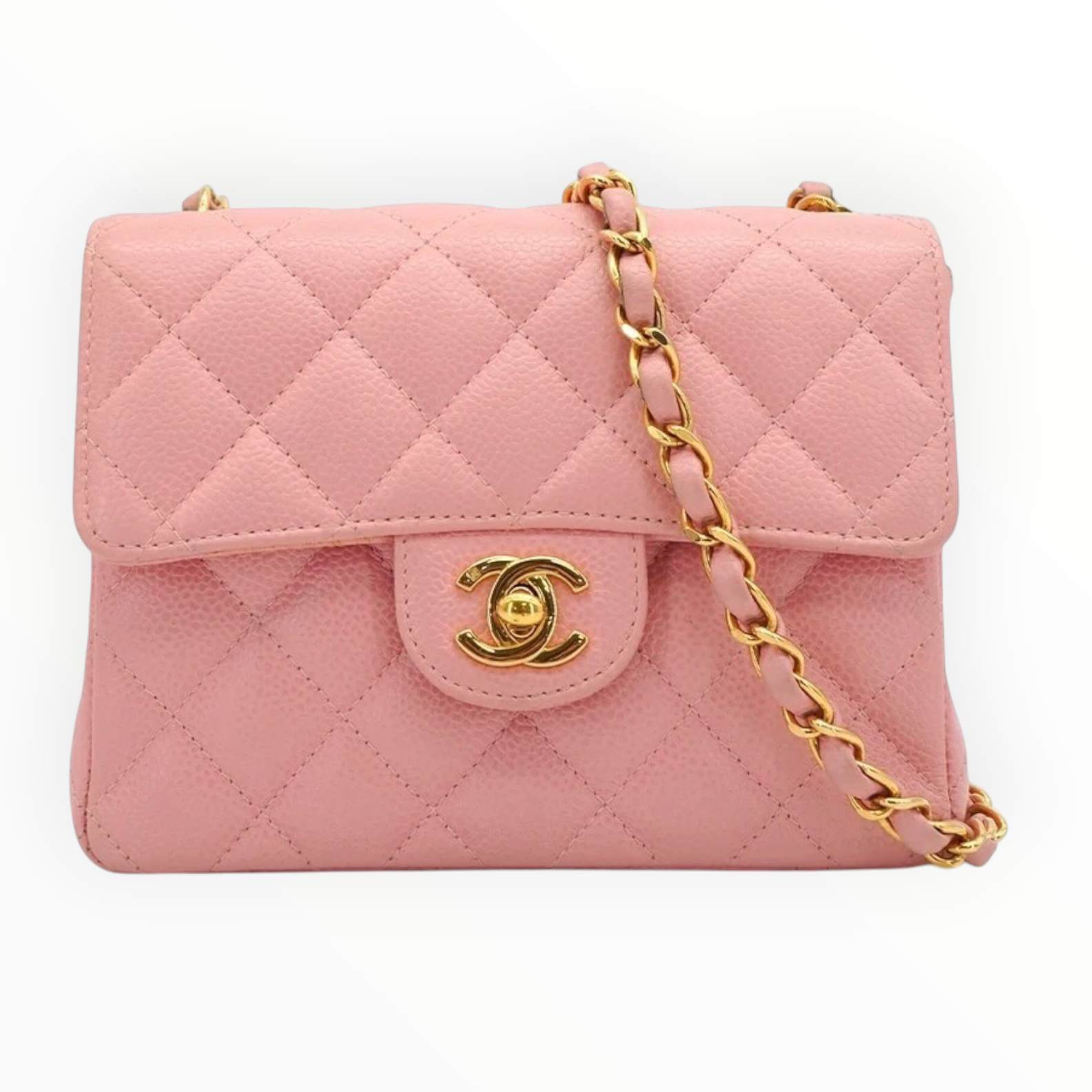Chanel Vintage 2003 Mini Square 17 in Sakura Pink Caviar Leather 24k GHW