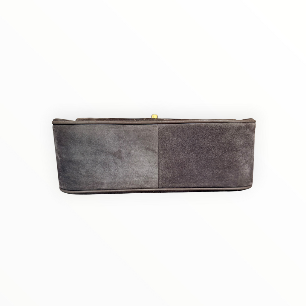 Chanel Vintage Half Moon Pleated Matelasse Bag in Gray Velour with Bijoux Chain