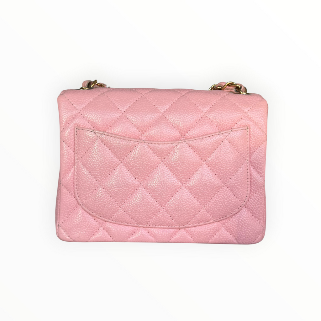 Chanel Vintage 2003 Mini Square 17 in Sakura Pink Caviar Leather 24k GHW
