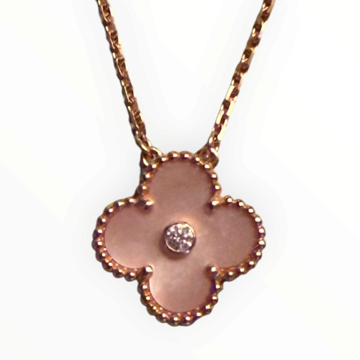 Van Cleef & Arpels 2025 Rose Gold Holiday Pendant in Pink Mother of Pearl with Diamond