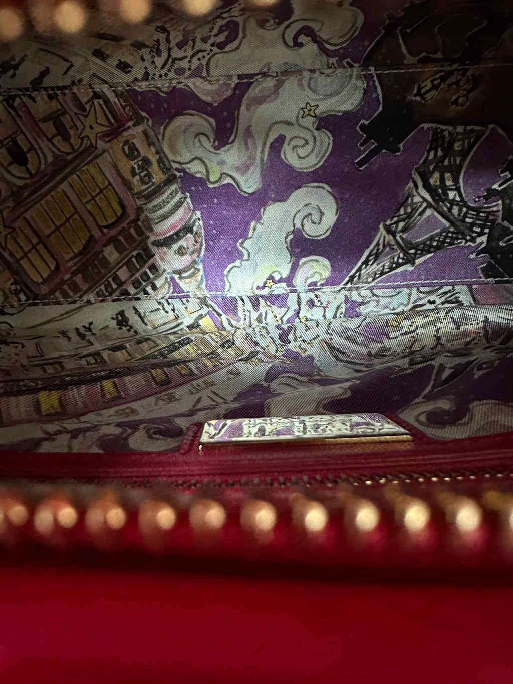 Dior 2002 Limited Edition Lady Dior - Magenta leather, Illustrated Interior