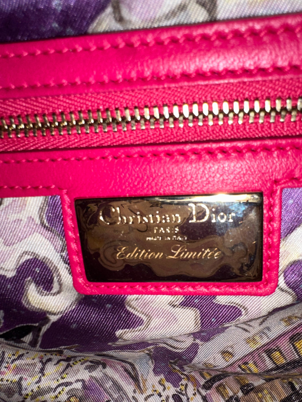 Dior 2002 Limited Edition Lady Dior - Magenta leather, Illustrated Interior