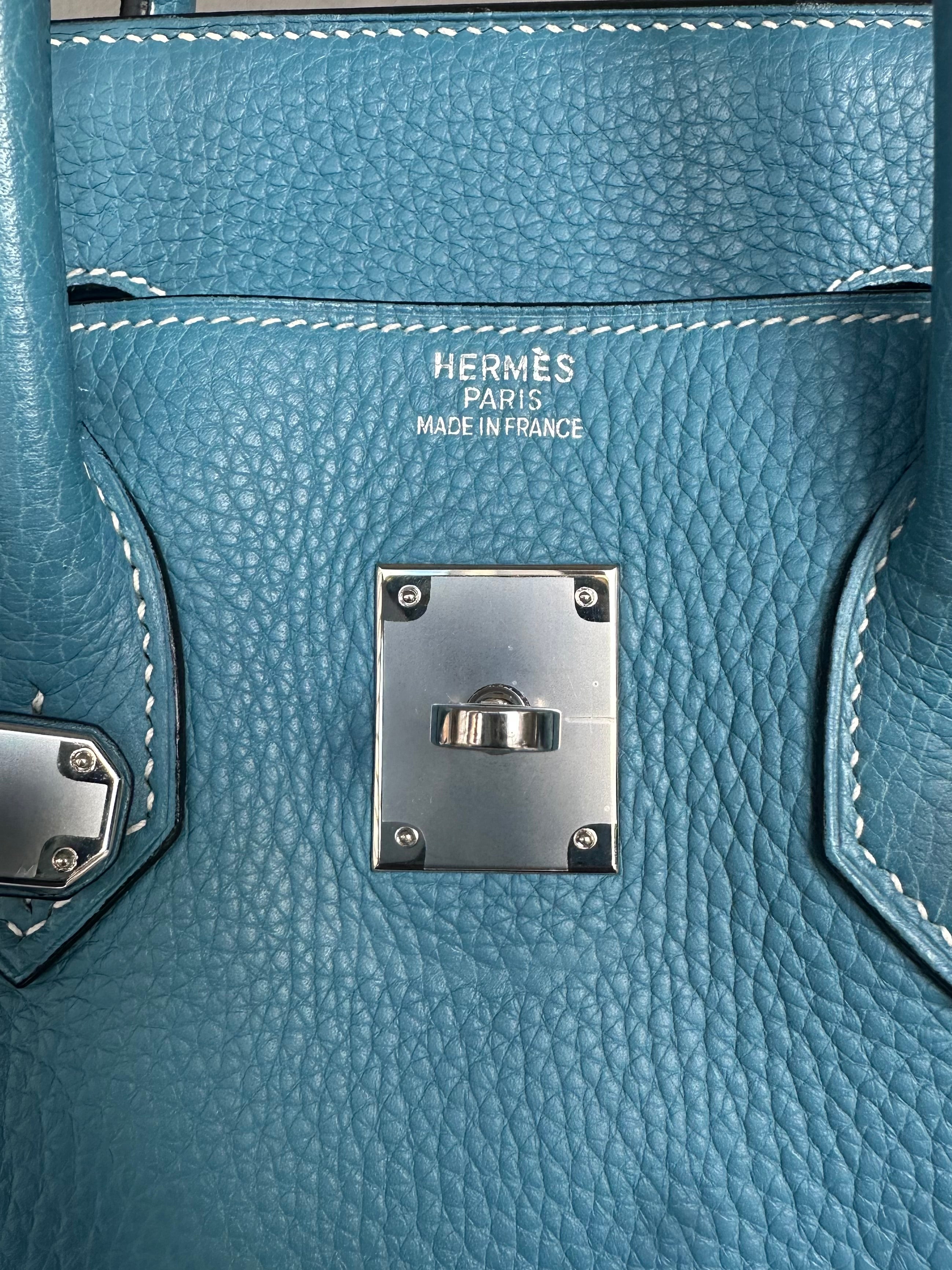 Hermes Birkin 35 Blue Jean Taurillon Clemence Leather, Palladium