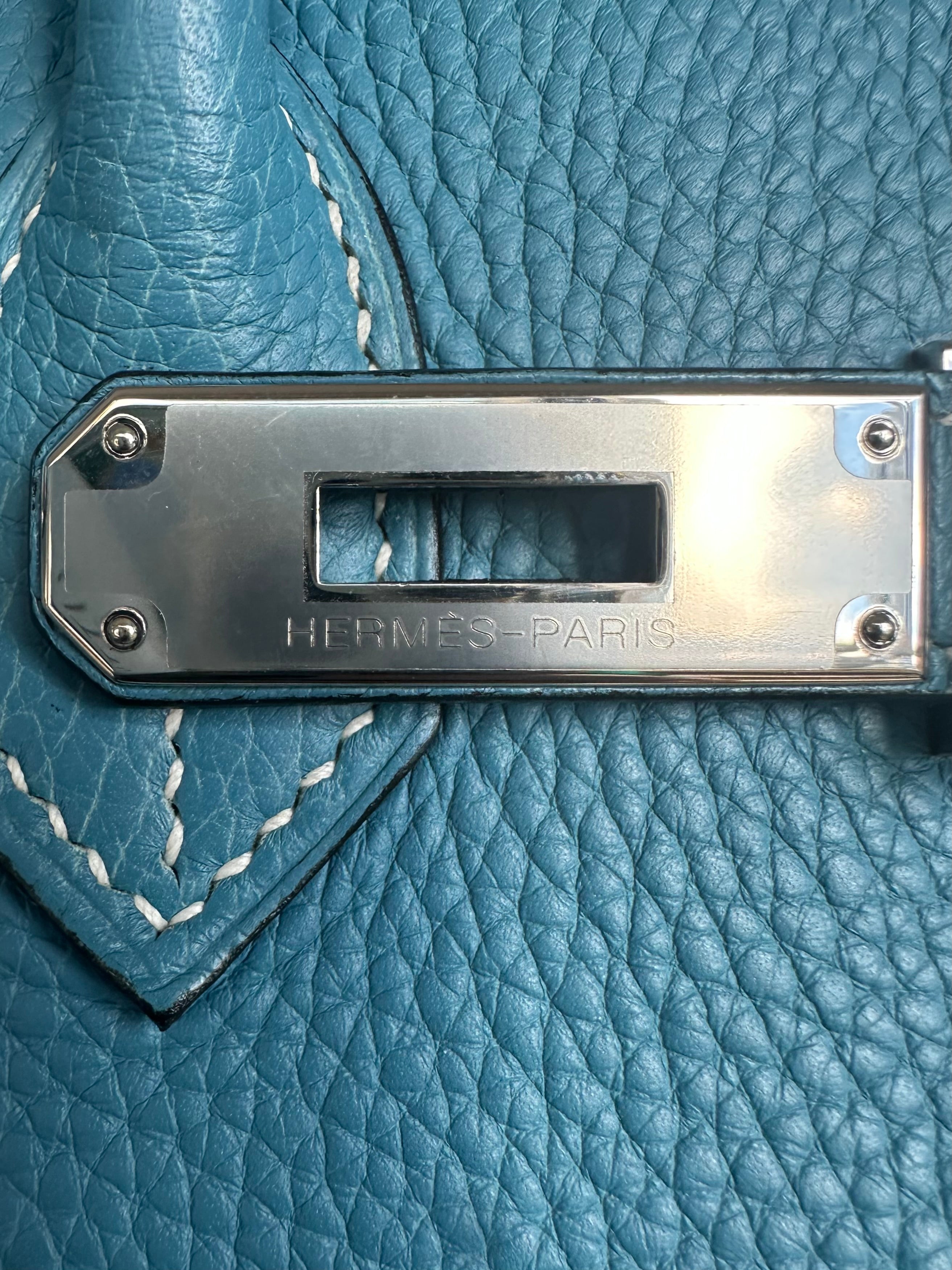 Hermes Birkin 35 Blue Jean Taurillon Clemence Leather, Palladium