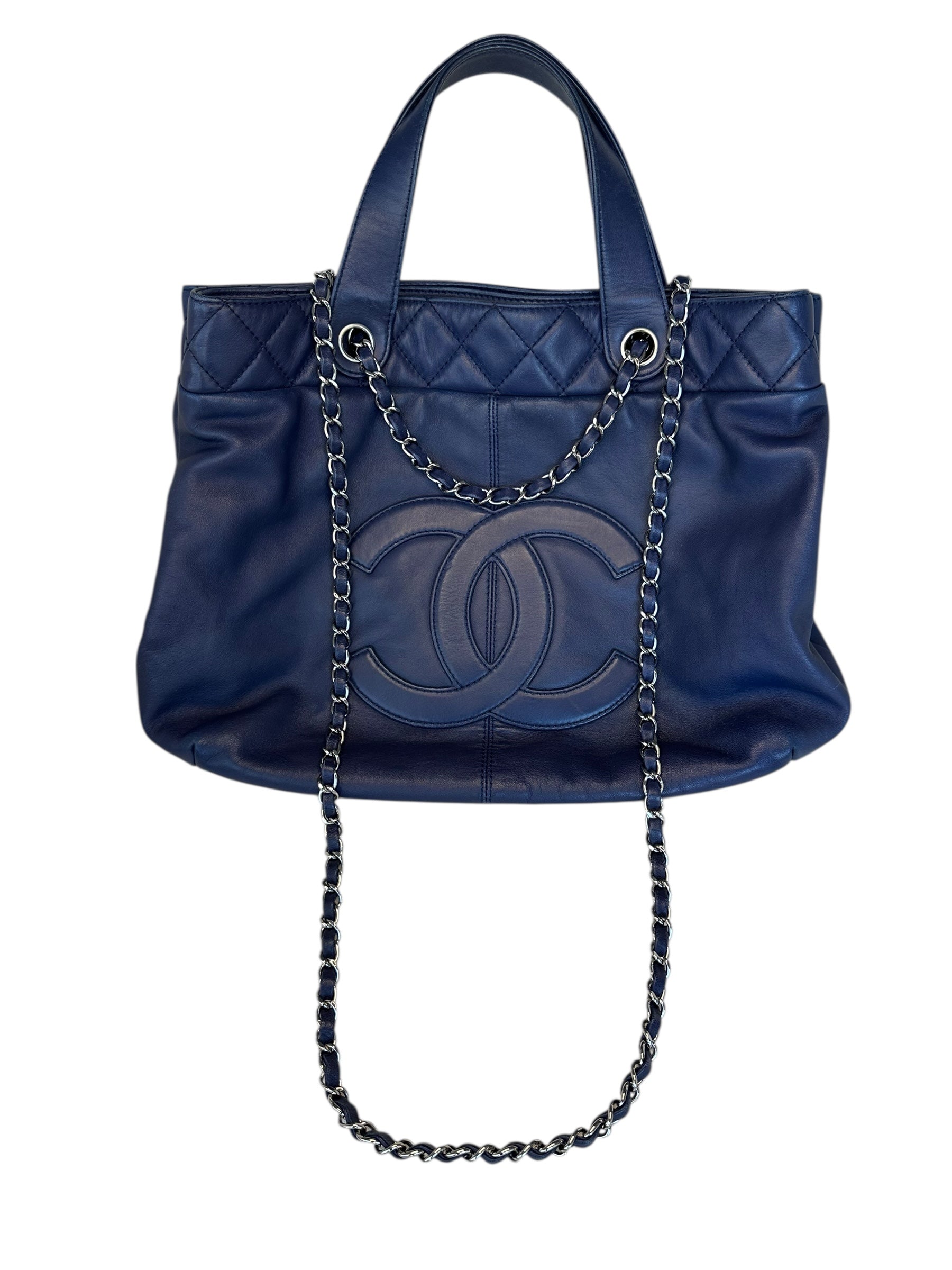 Chanel 2014 Trianon Large Lambskin Tote - Navy Blue, Silver Hardware