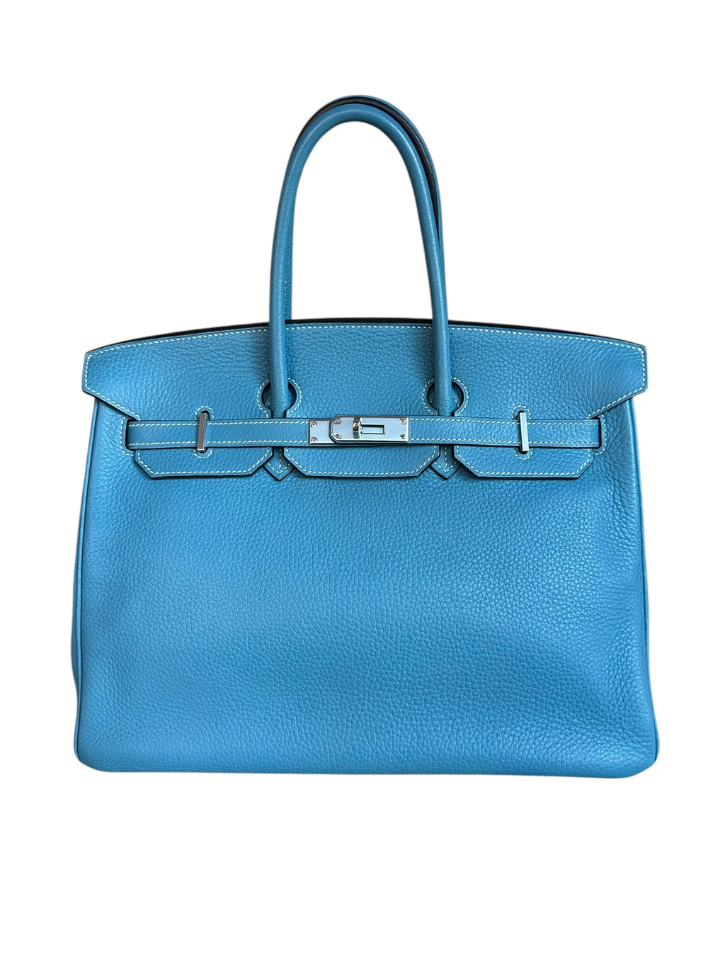 Hermes Birkin 35 Blue Jean Taurillon Clemence Leather, Palladium