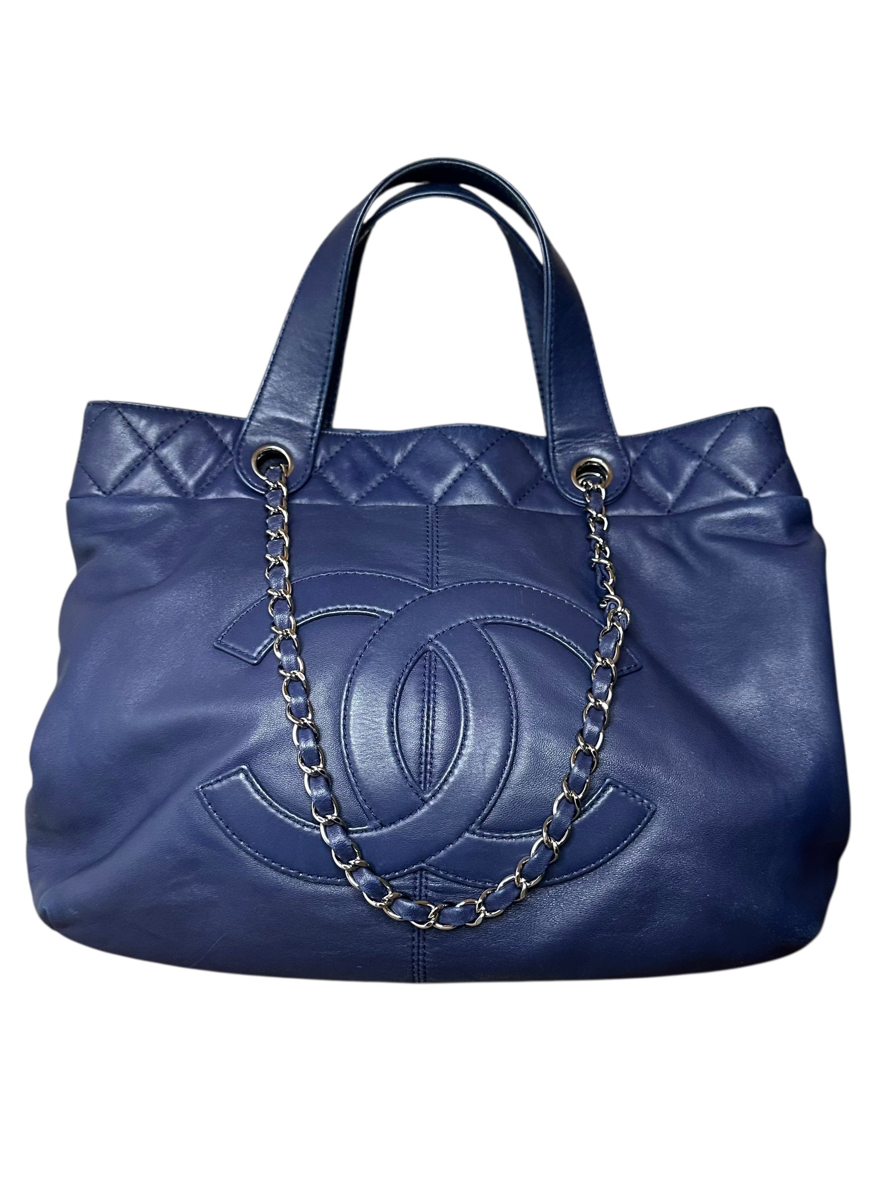 Chanel 2014 Trianon Large Lambskin Tote - Navy Blue, Silver Hardware