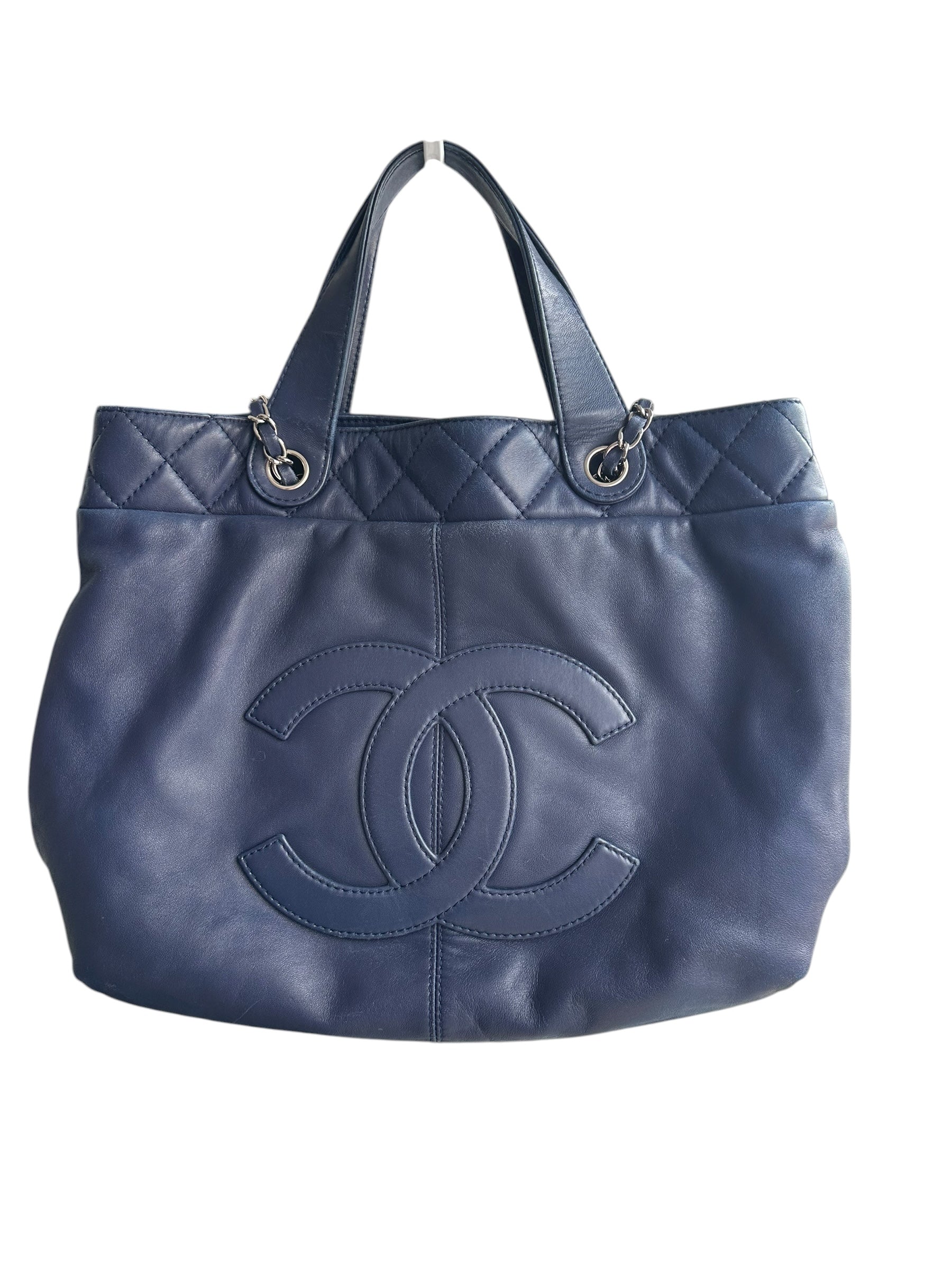 Chanel 2014 Trianon Large Lambskin Tote - Navy Blue, Silver Hardware