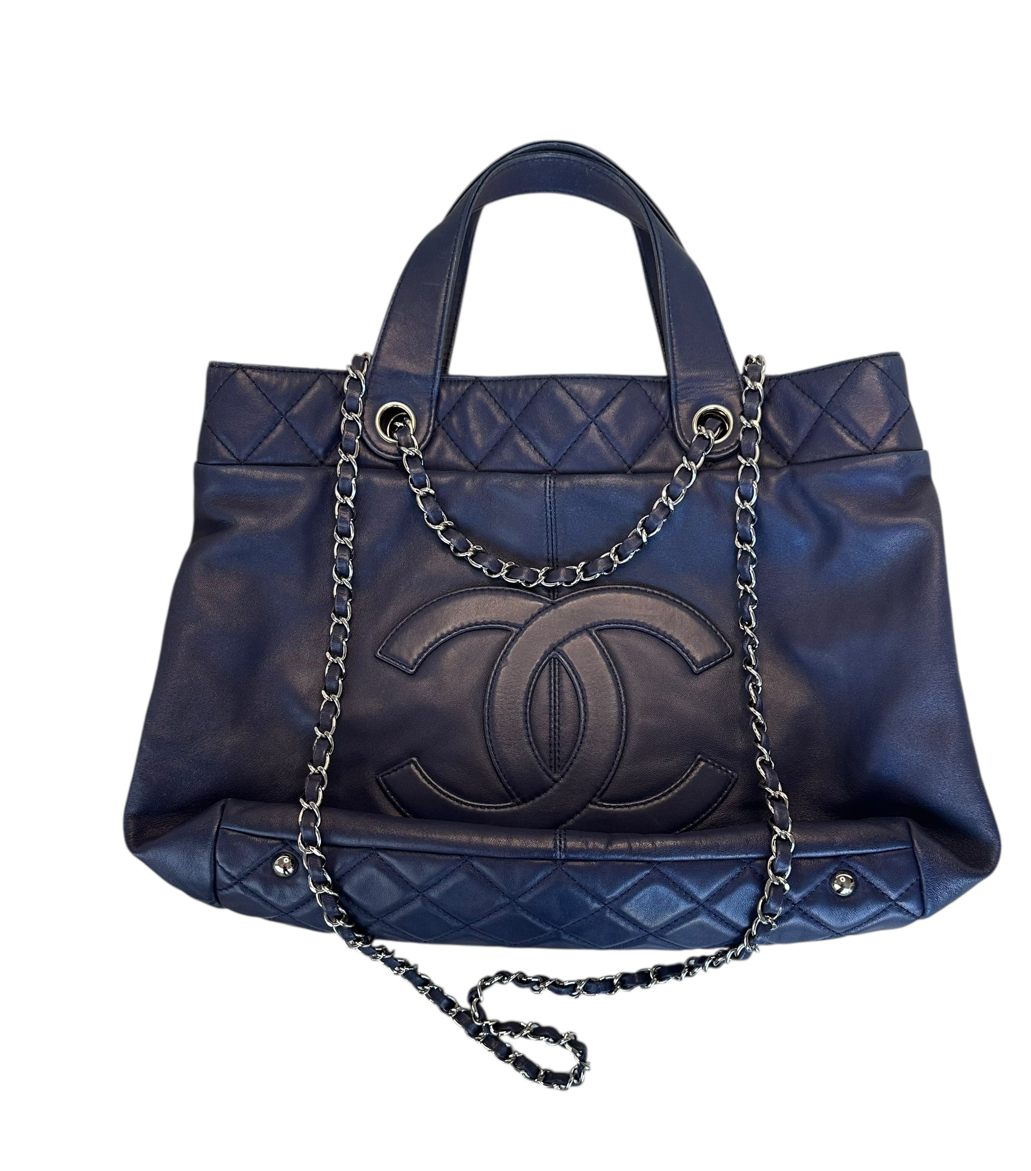 Chanel 2014 Trianon Large Lambskin Tote - Navy Blue, Silver Hardware