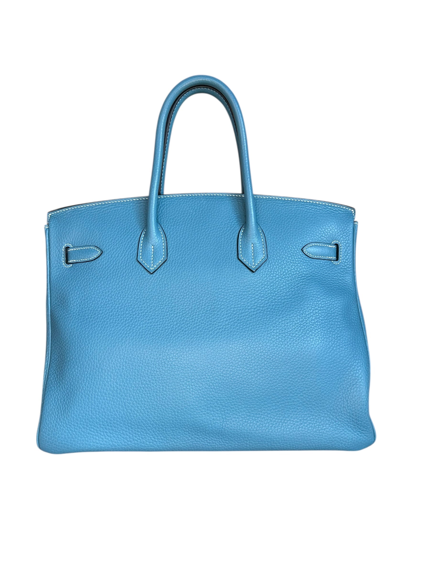 Hermes Birkin 35 Blue Jean Taurillon Clemence Leather, Palladium