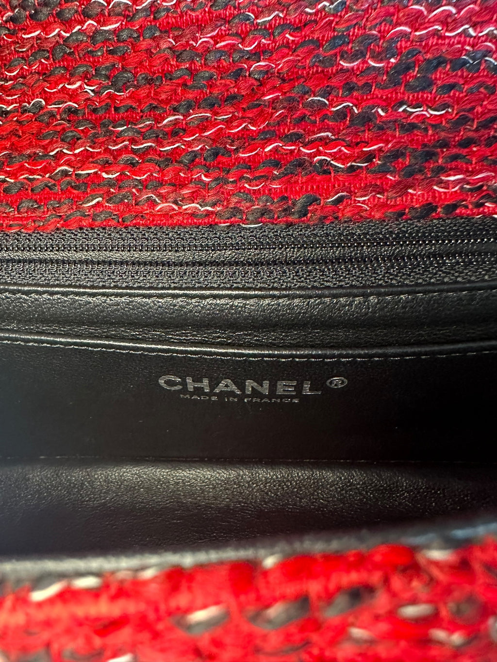 Chanel Mini Flap Braided Trim with Charms - Red Tweed, Silver Hardware