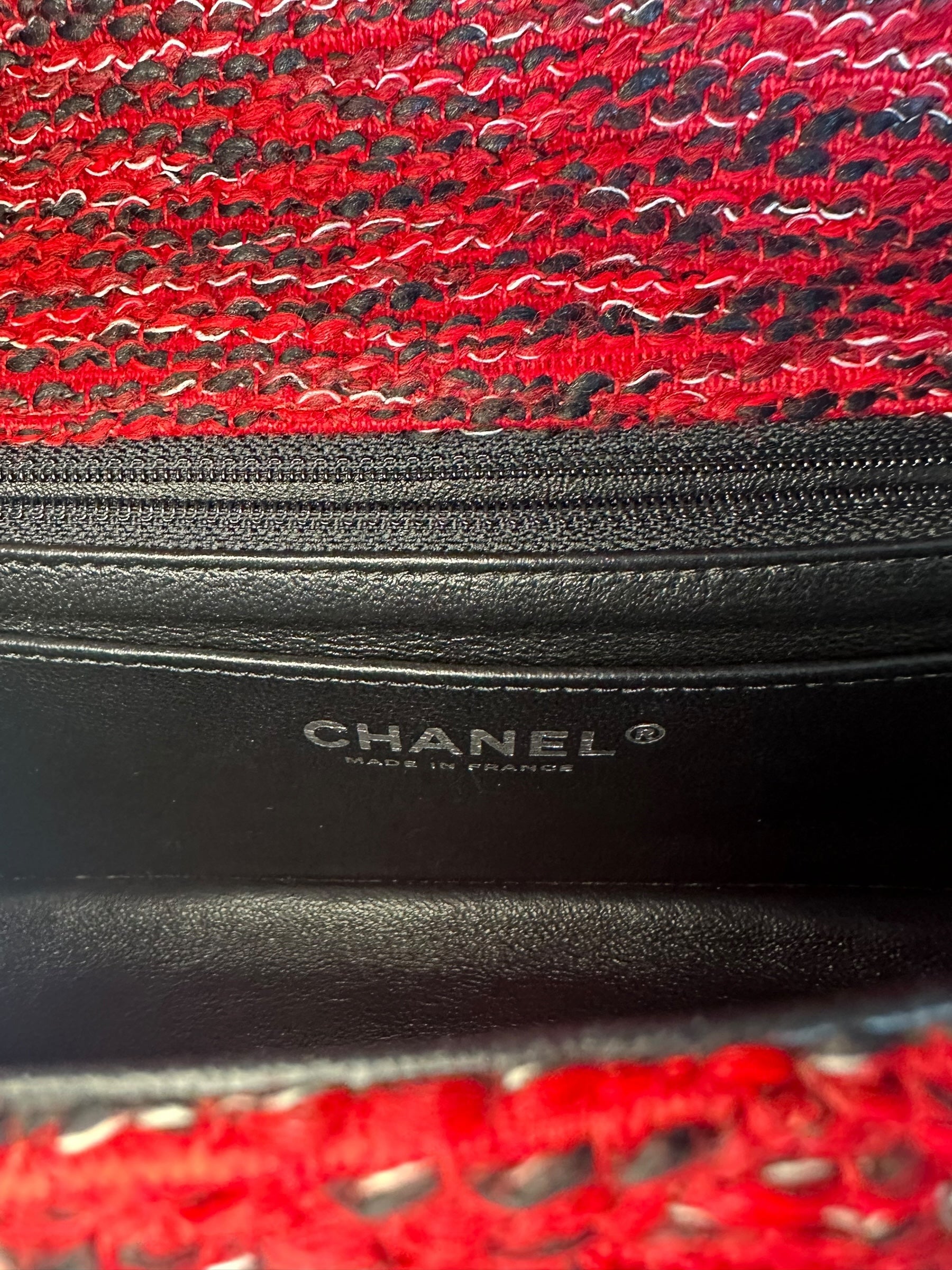 Chanel Mini Flap Braided Trim with Charms - Red Tweed, Silver Hardware