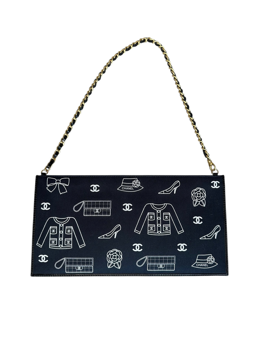 Chanel 2002-2003 Icon Flat Chain Shoulder Bag - Navy Canvas