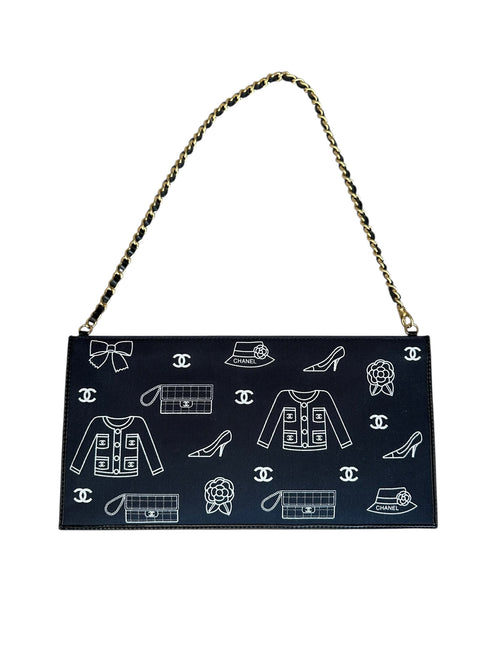 Chanel 2002-2003 Vintage Icon Flat Chain Canvas Shoulder Bag - Navy Blue, GHW