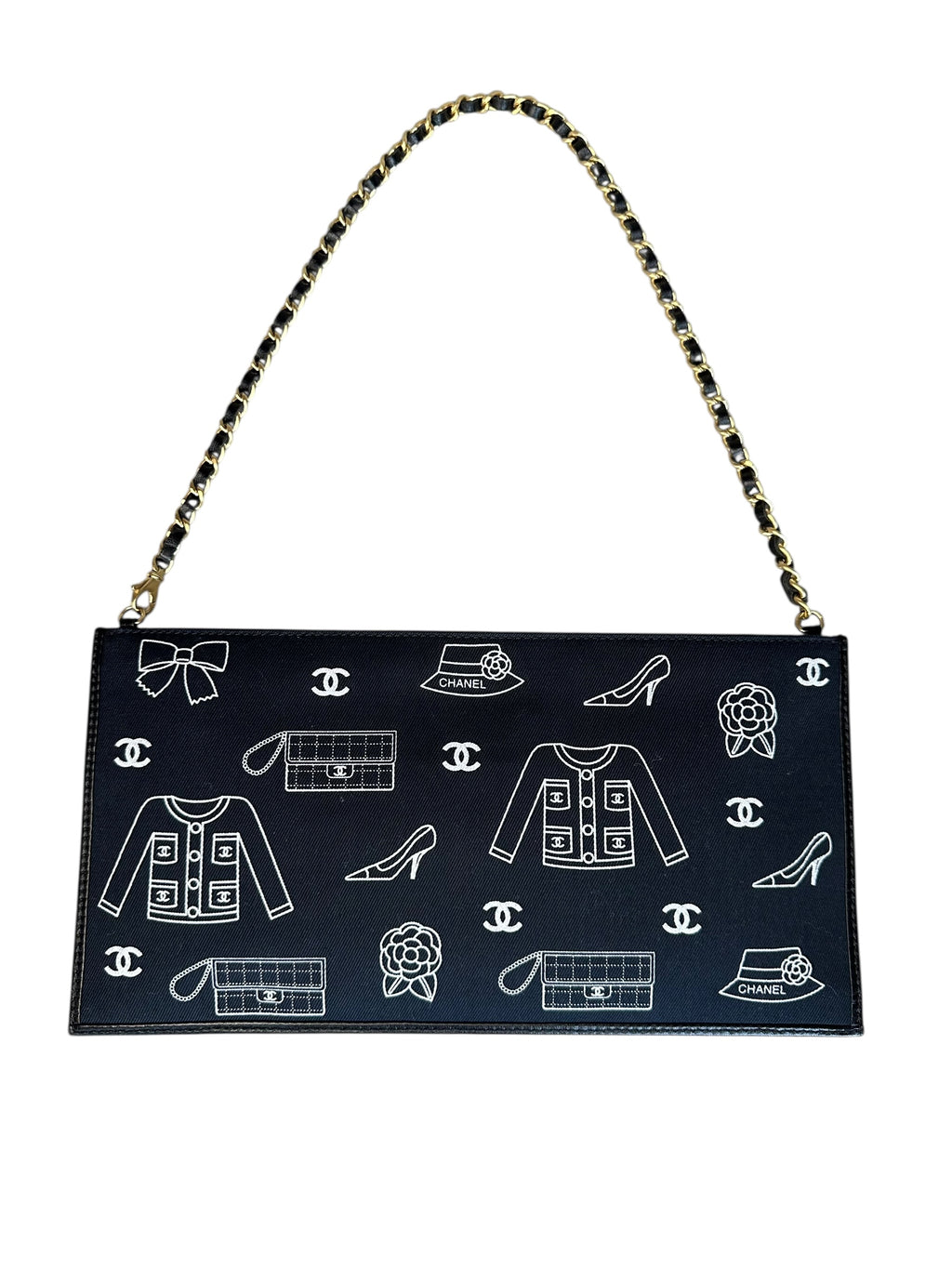 Chanel 2002-2003 Icon Flat Chain Shoulder Bag - Navy Canvas