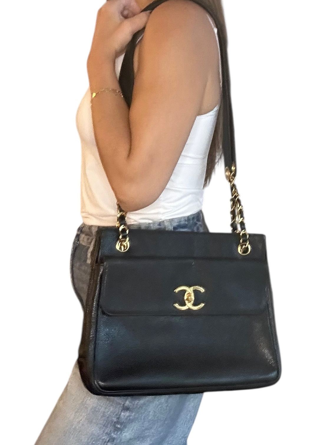Chanel 1993 Double-Sided Turnlock Shoulder Bag - Black Caviar Leather