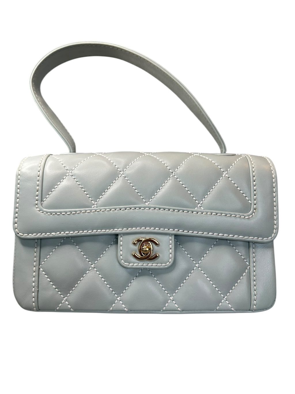 Chanel 2004-2005 Vintage Wild Stitch Handbag - Light Blue Lambskin Leather