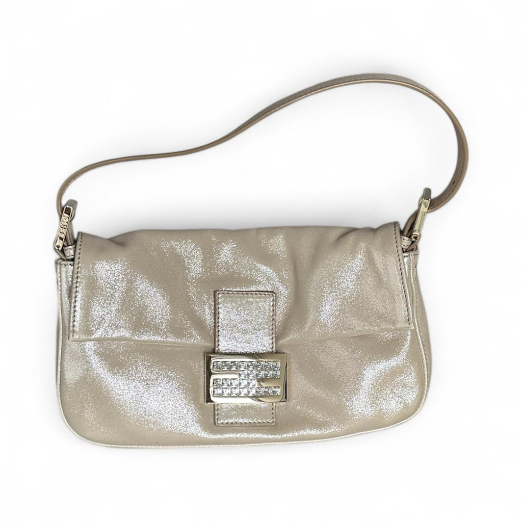 Fendi Baguette - Iridescent Gold Leather with Crystal Buckle