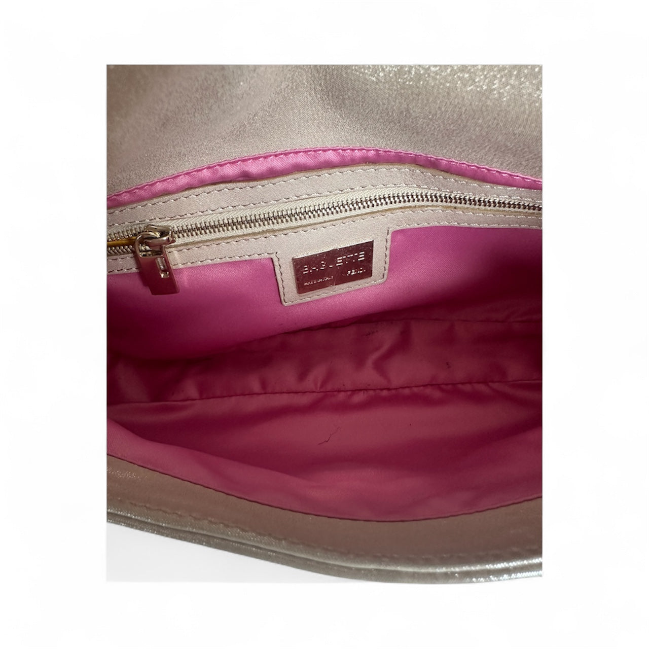 Fendi Baguette - Iridescent Gold Leather with Crystal Buckle