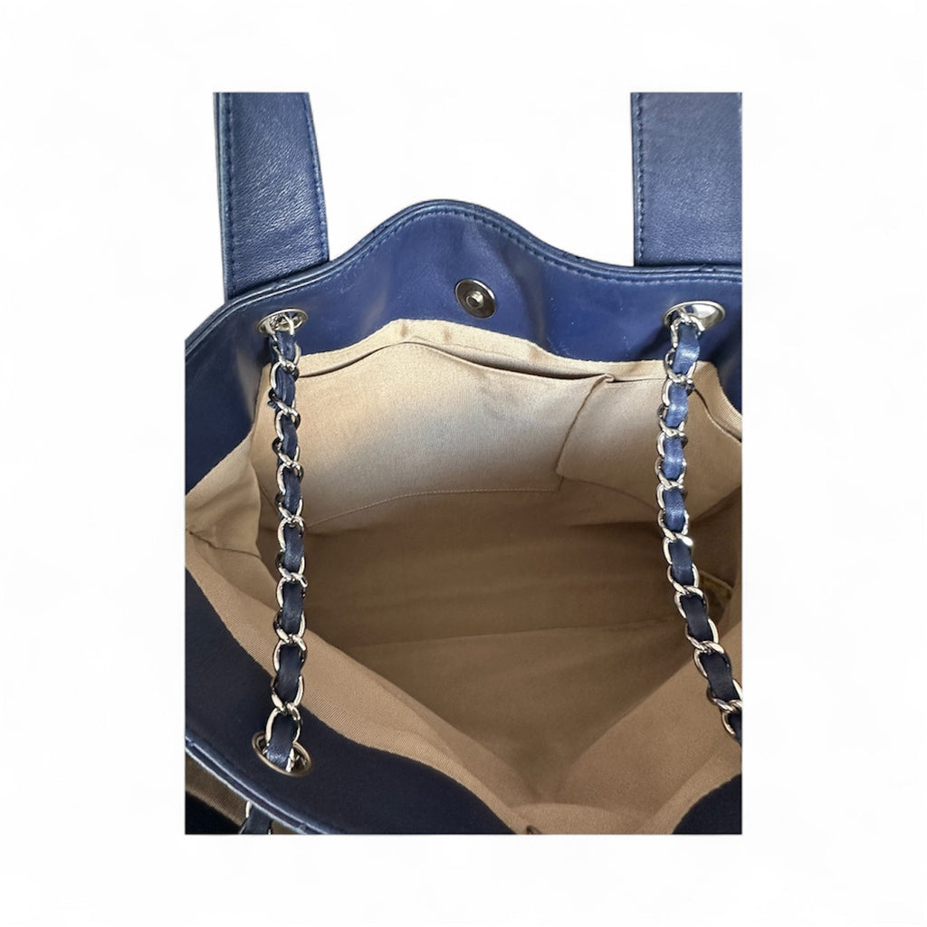 Chanel 2014 Trianon Large Lambskin Tote - Navy Blue, Silver Hardware